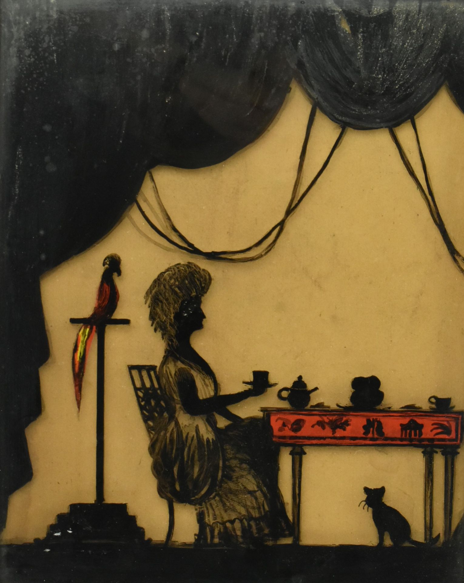 19TH CENTURY VICTORIAN REVERSE GLASS SILHOUETTE PAINTING