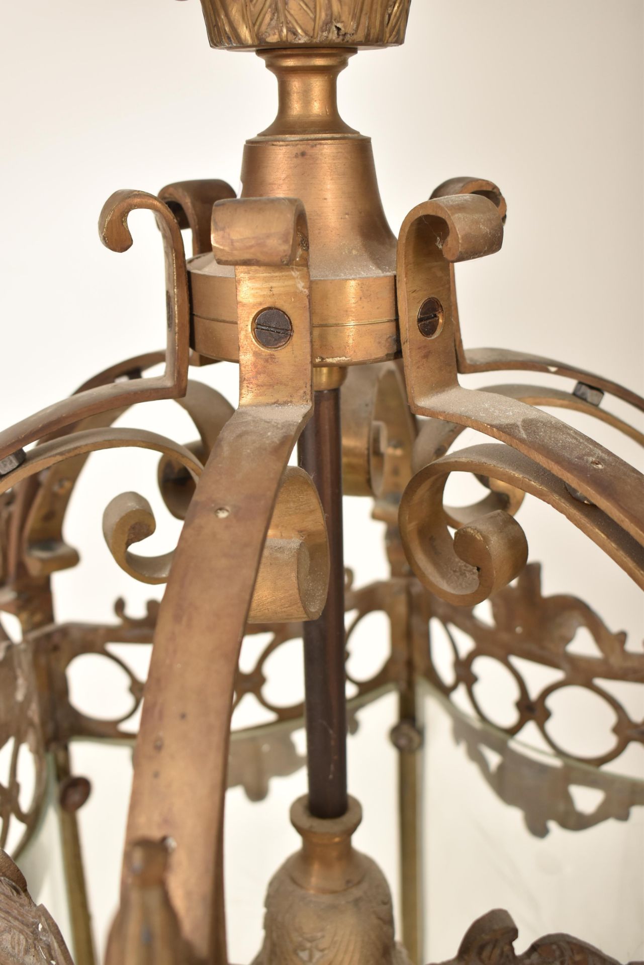 FRENCH 19TH CENTURY CAST IRON & GLASS LANTERN CEILING LIGHT - Image 5 of 6