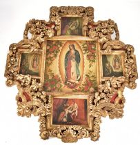 SPANISH COLONIAL SCHOOL - MEXICAN VIRGIN OF GUADALUPE PANEL