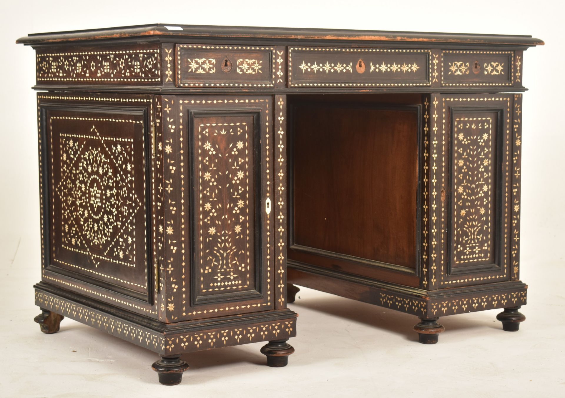 ITALIAN 19TH CENTURY EBONISED & BONE INLAID WRITING DESK