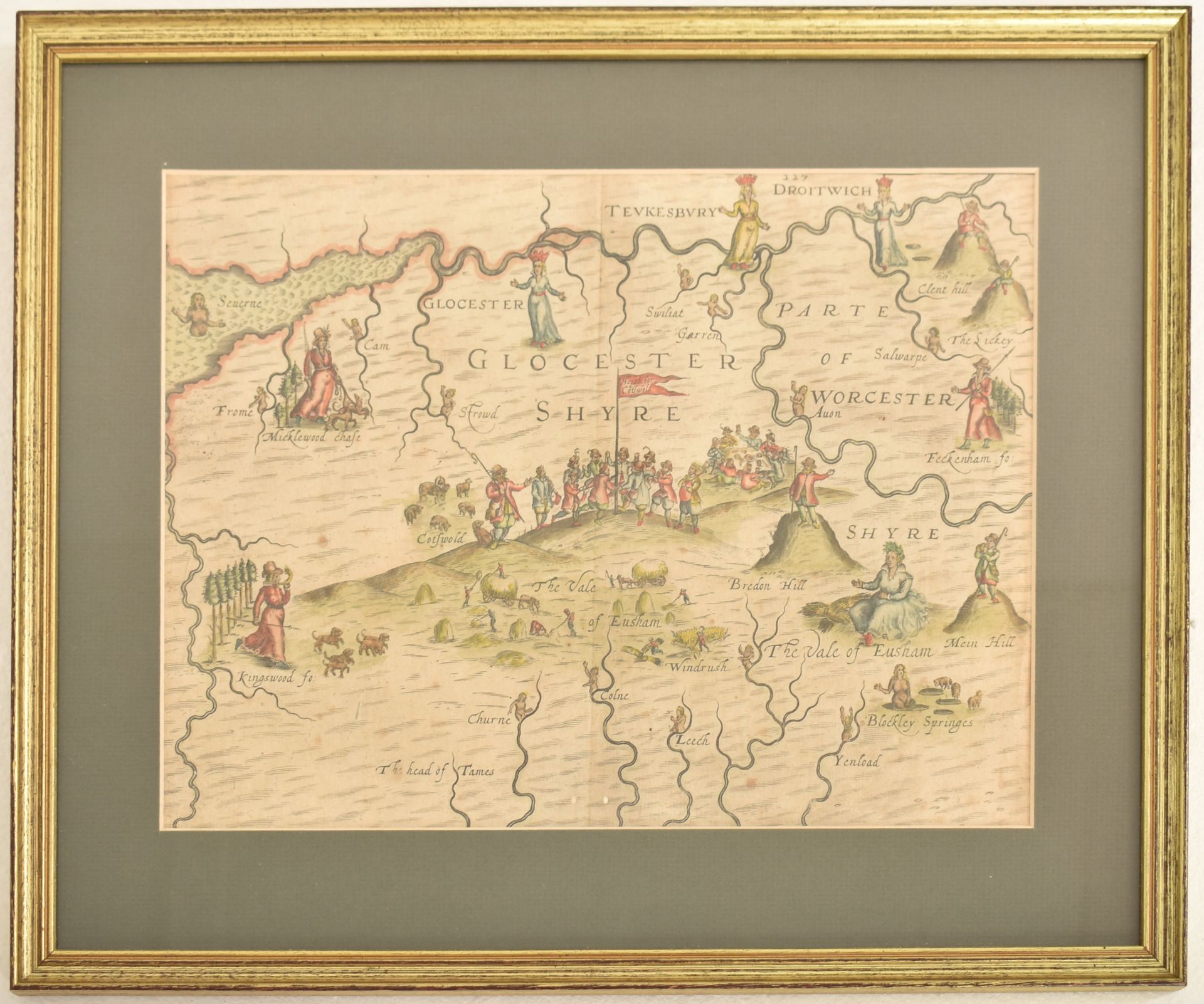 AFTER MICHEAL DRAYTON - ETCHED & COLOURED GLOCESTERSHYRE MAP - Bild 2 aus 5