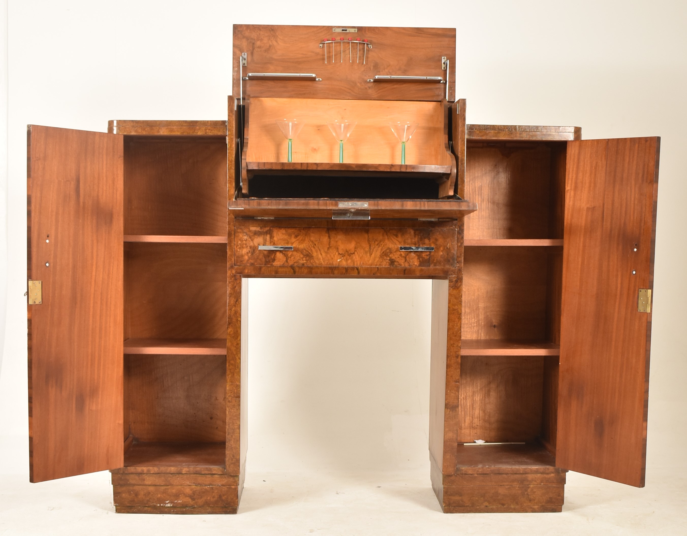 ART DECO 1930S BURR WALNUT FALL FRONT COCKTAIL CABINET - Image 2 of 7