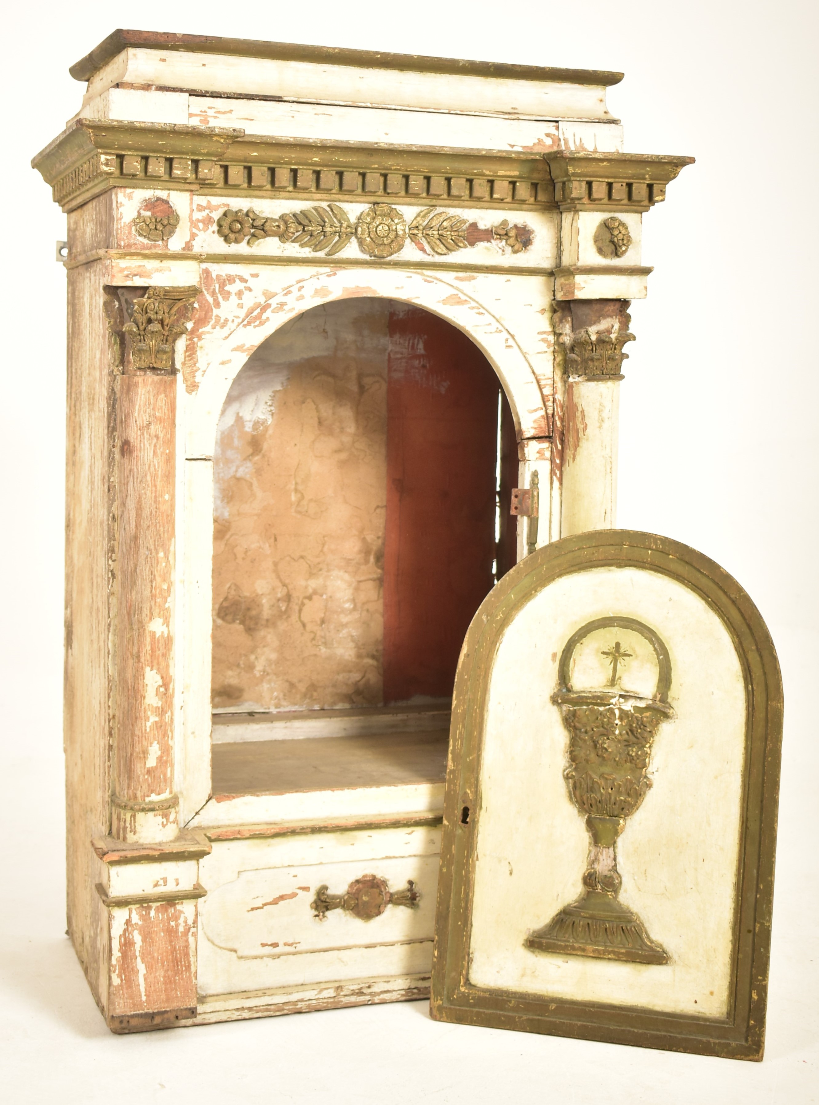 CONTINENTAL 19TH CENTURY PAINTED CHURCH ALTAR TABERNACLE