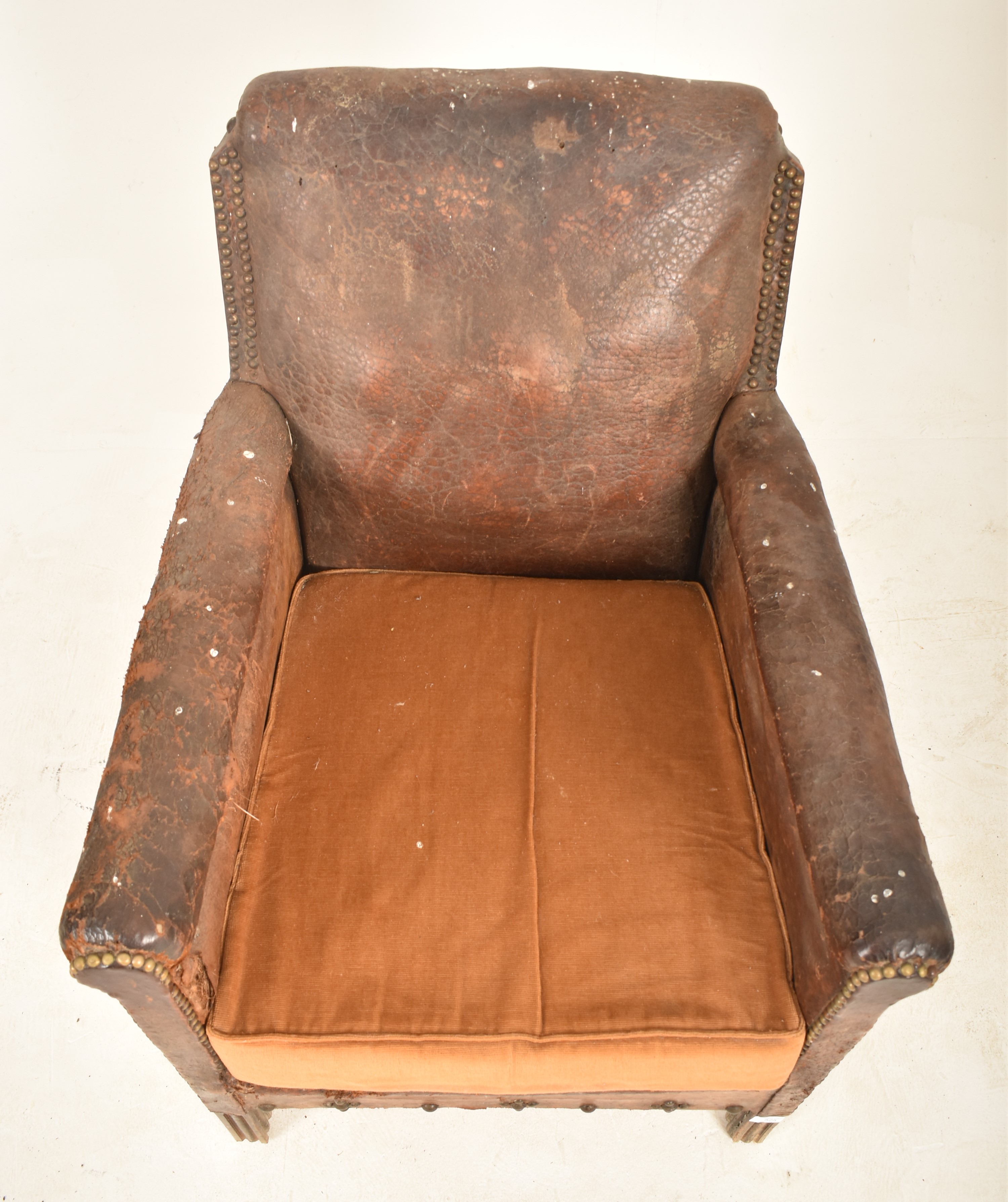 1920S BROWN LEATHER GENTLEMEN CLUB STUDDED ARMCHAIR - Image 2 of 6