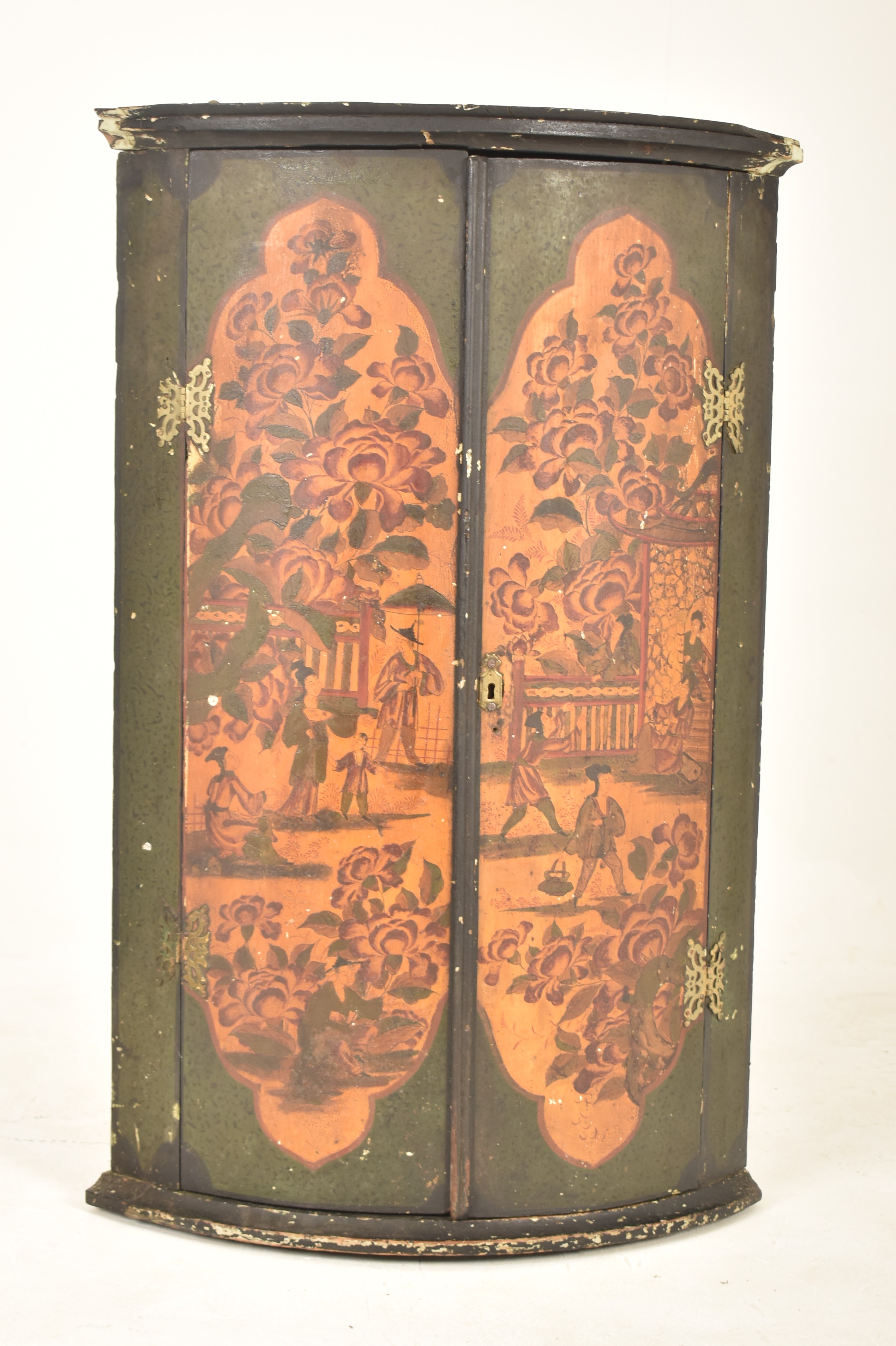 19TH CENTURY CHINOISERIE GREEN PAINTED CORNER CUPBOARD - Image 2 of 7