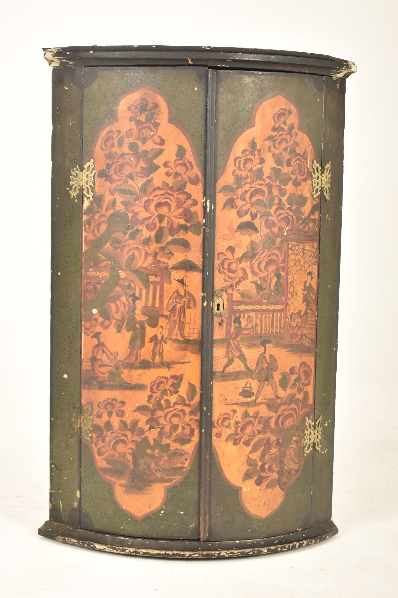 19TH CENTURY CHINOISERIE GREEN PAINTED CORNER CUPBOARD - Image 2 of 7