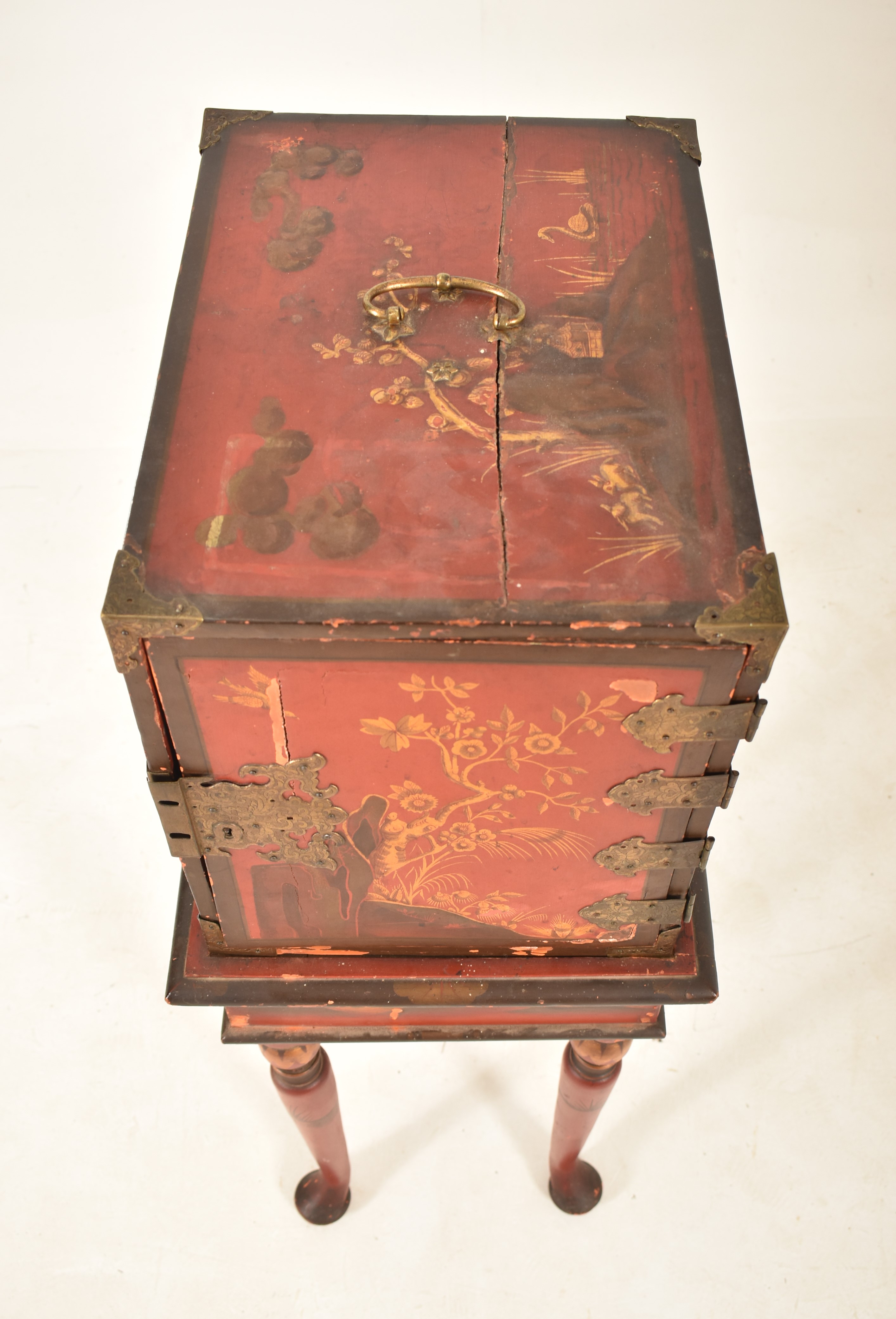 LATE 19TH CENTURY CHINESE RED LACQUERED CABINET ON STAND - Image 2 of 6