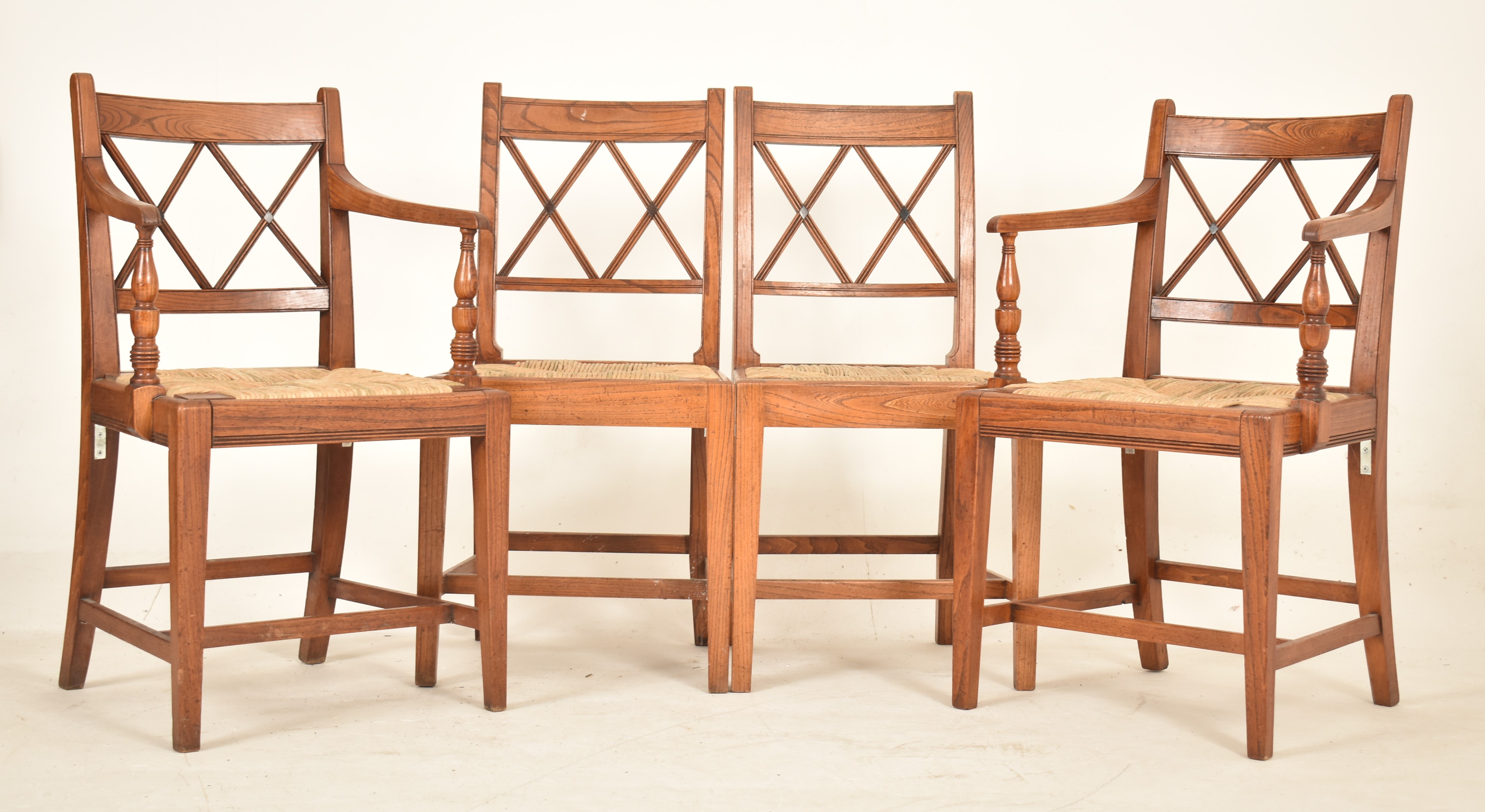 SET OF EIGHT REGENCY ELM & RUSH SEAT DINING CHAIRS - Image 8 of 9