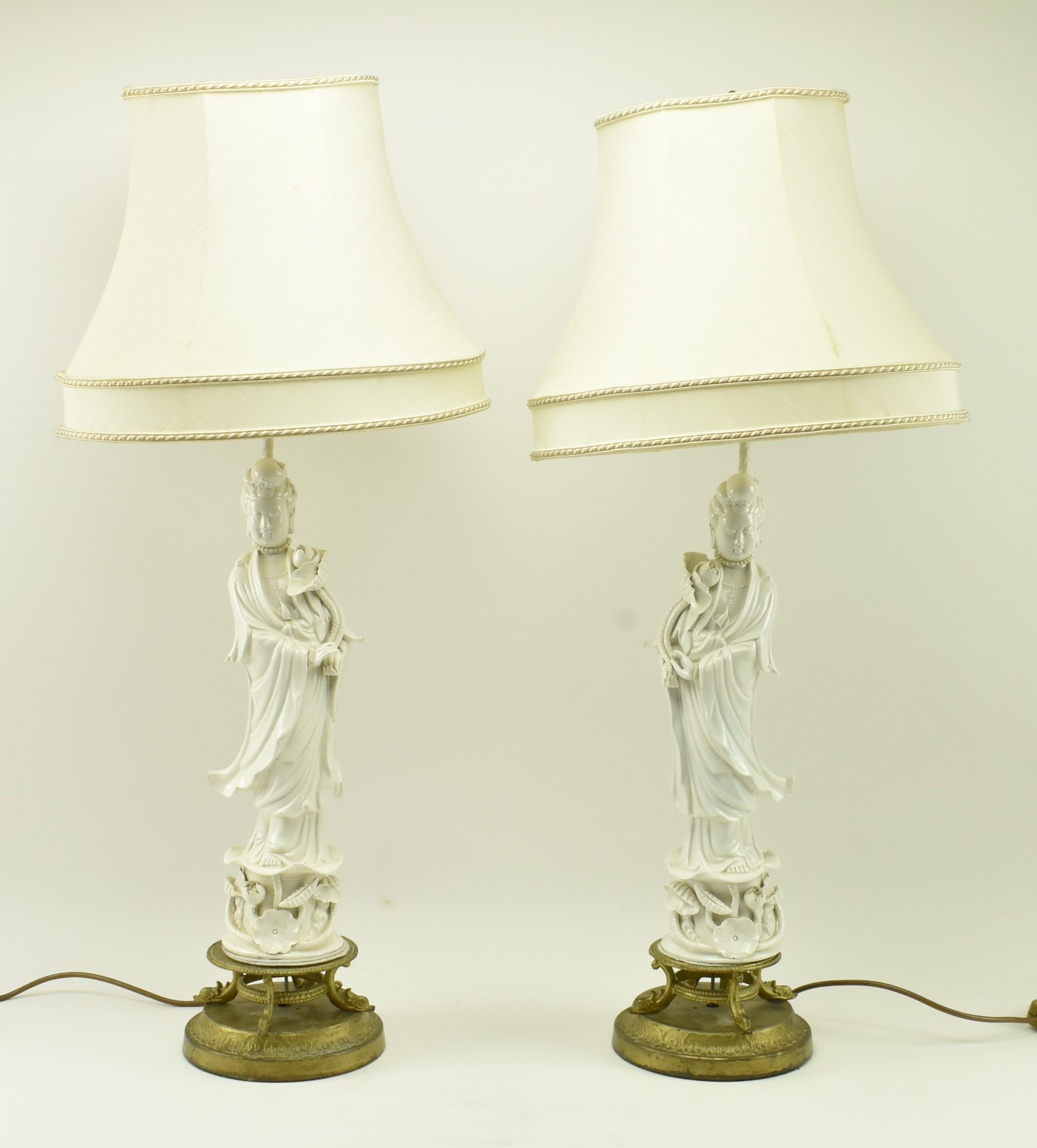 PAIR OF CHINESE REPUBLIC PERIOD BLANC DE CHINE GUANYIN LAMPS