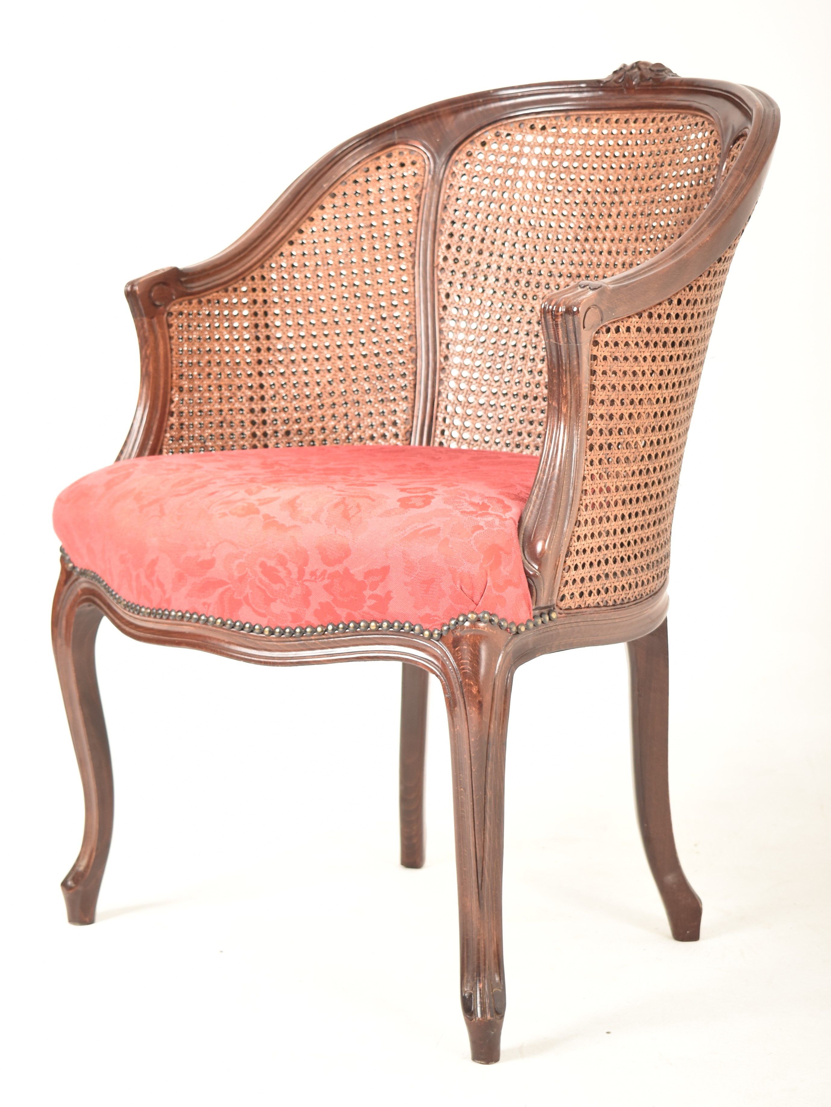 FRENCH LOUIS XV STYLE BEECH & DOUBLE CANE ARMCHAIR