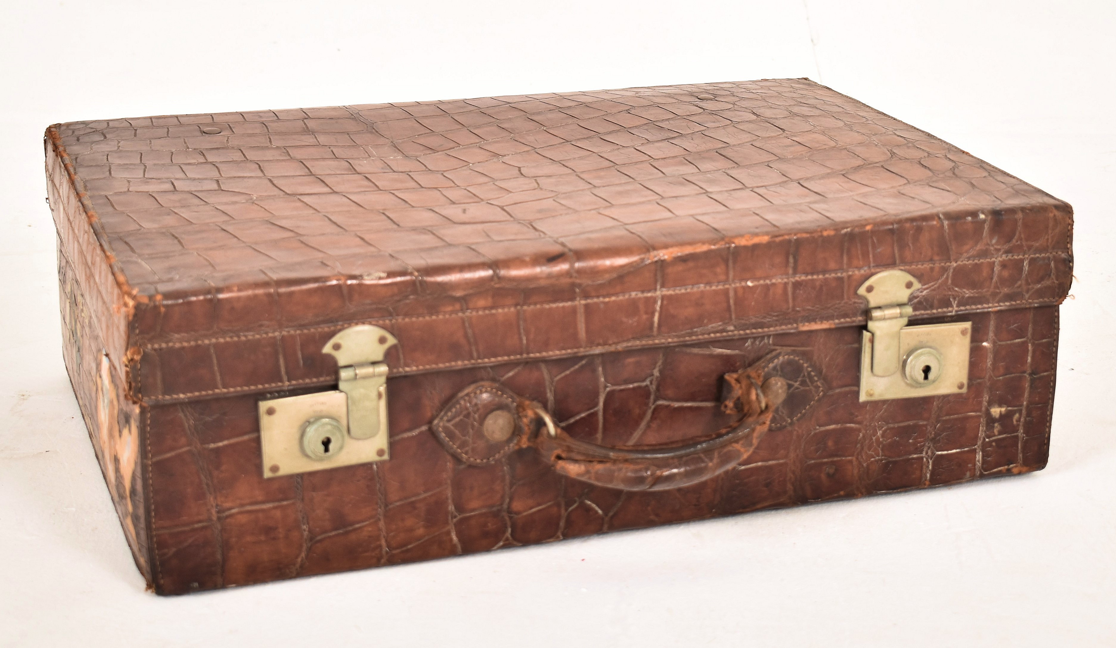 EARLY 20TH CENTURY CROCODILE SKIN LEATHER SUITCASE