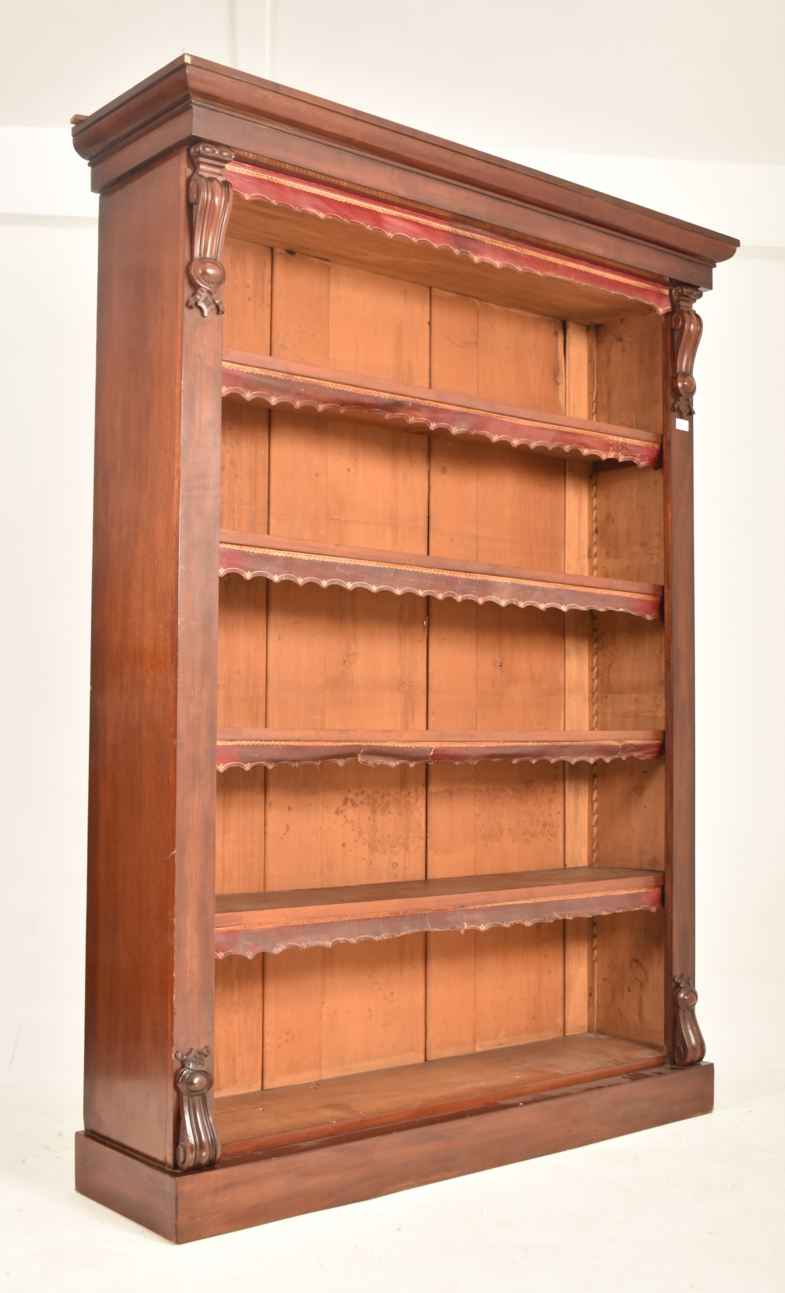 VICTORIAN MAHOGANY & LEATHER ARCADE OPEN FRONT BOOKCASE