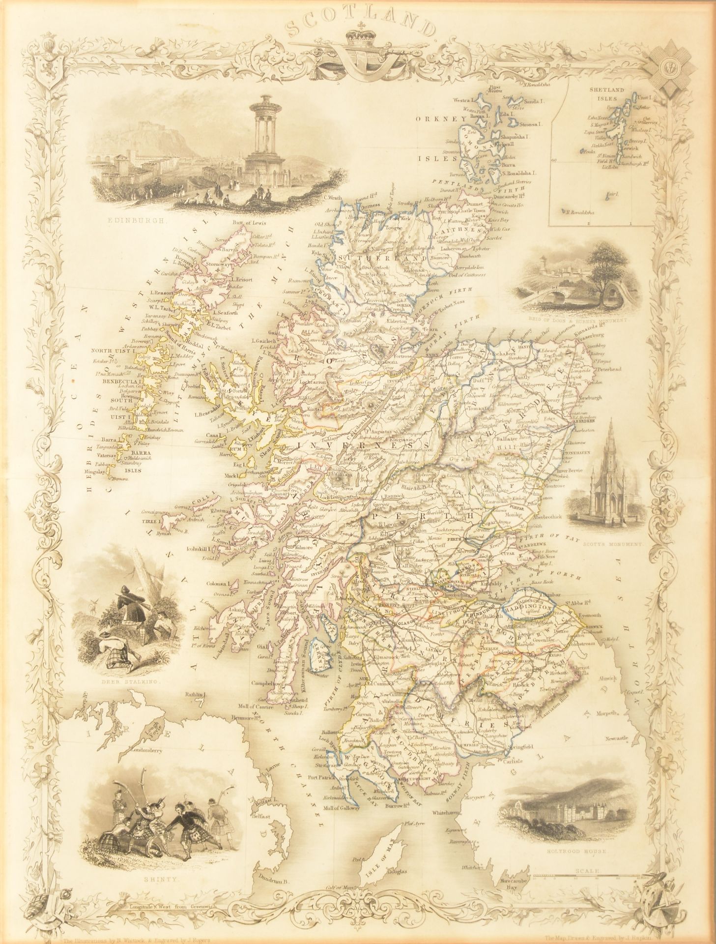 19TH CENTURY CIRCA 1850 MAP OF SCOTLAND BY J. RAPKIN