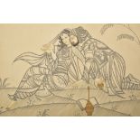 INDIAN ORIENTAL INK & COLOUR ON SILK PAINTING