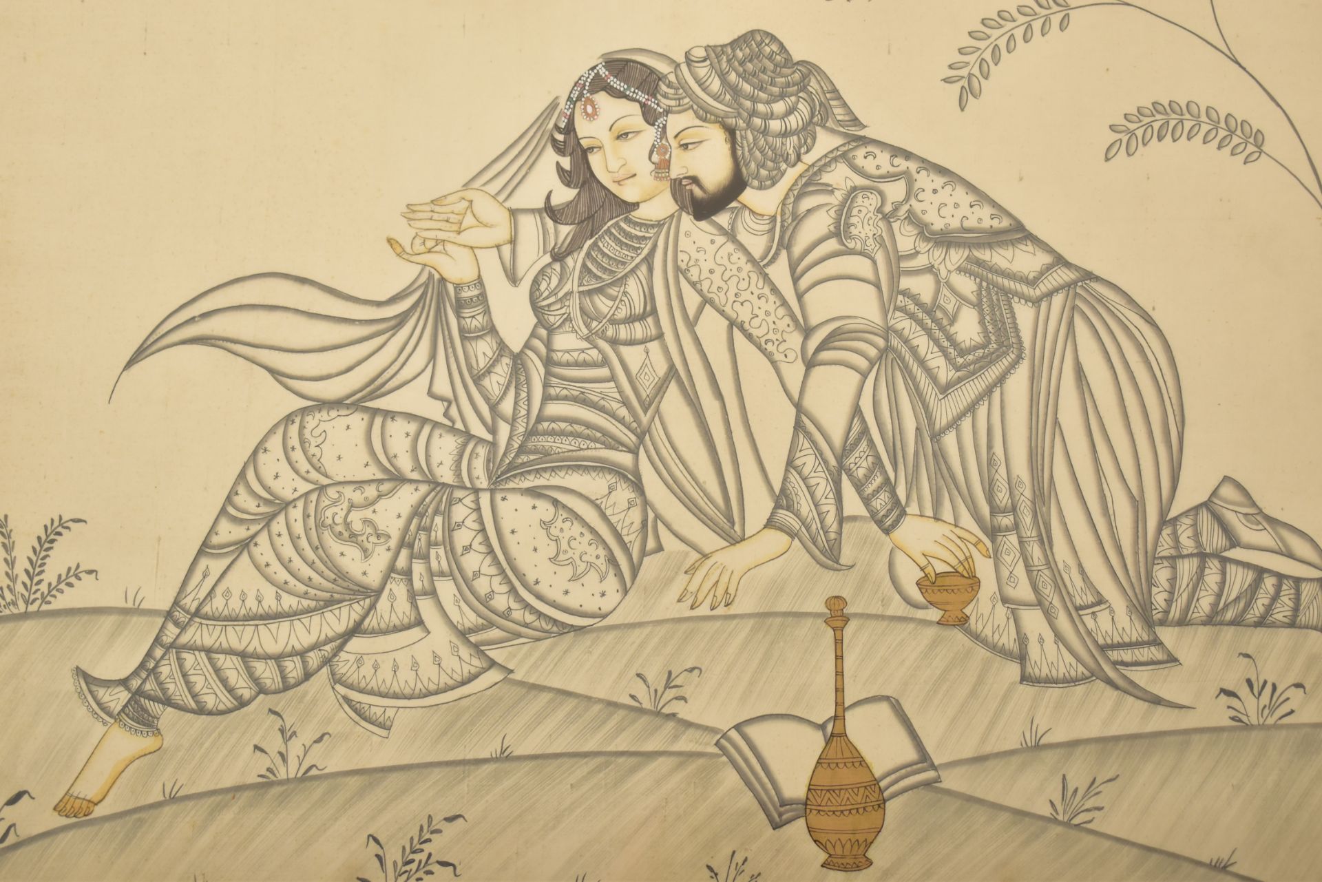 INDIAN ORIENTAL INK & COLOUR ON SILK PAINTING