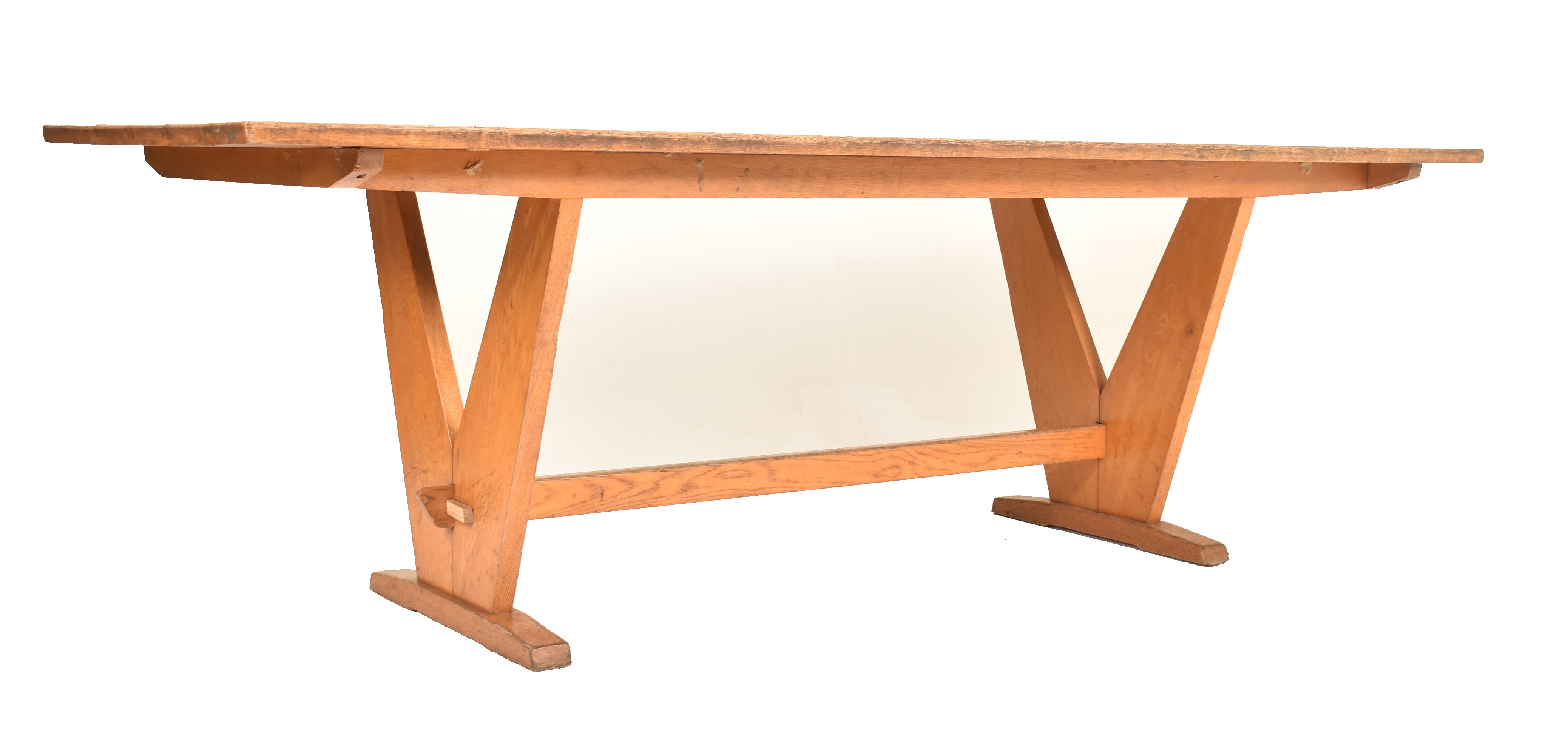 LARGE 20TH CENTURY ELM AND OAK REFECTORY DINING TABLE