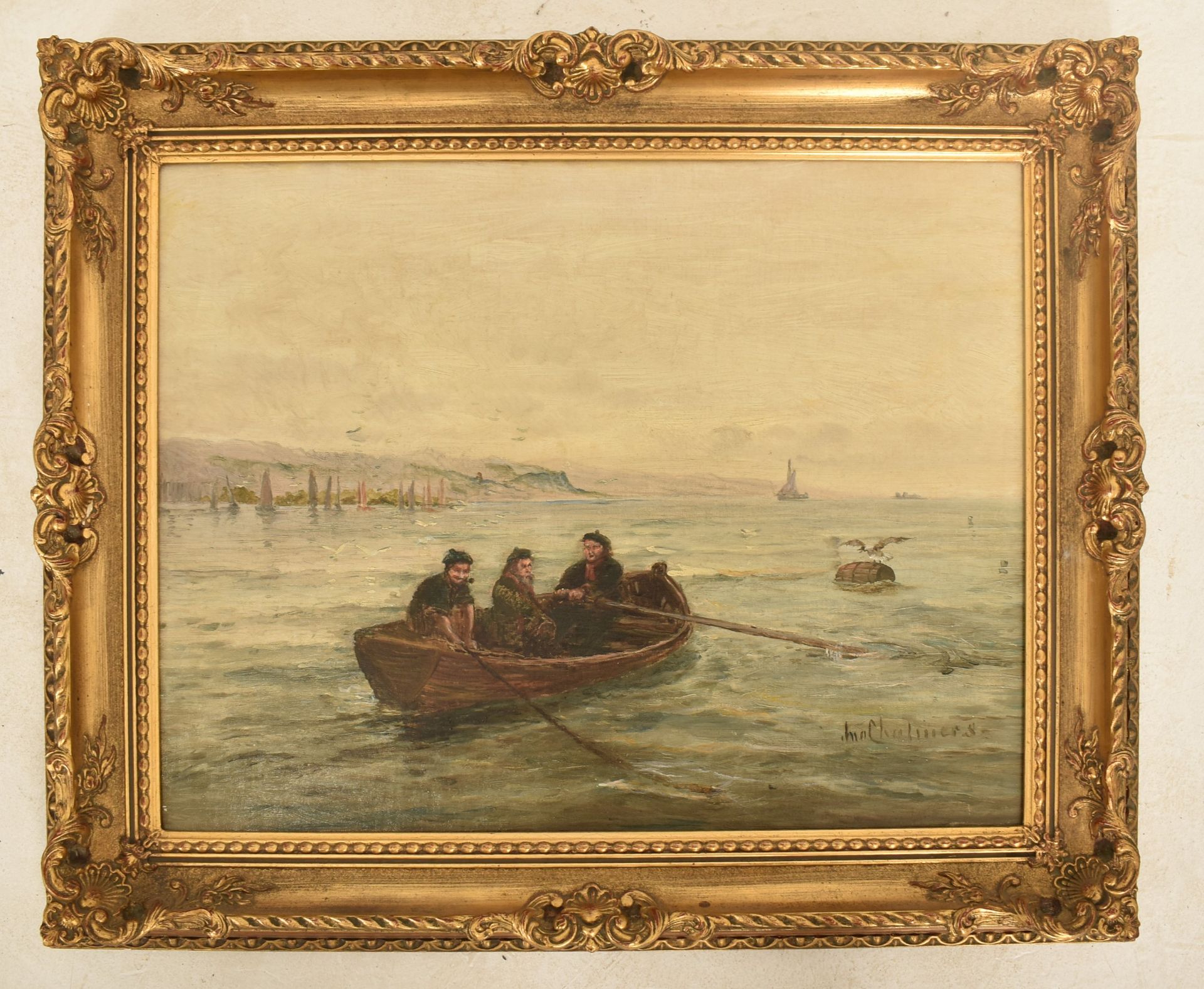 JOHN CHALMERS (1856-1933) - OIL ON CANVAS PAINTING OF FISHERMEN - Image 2 of 6