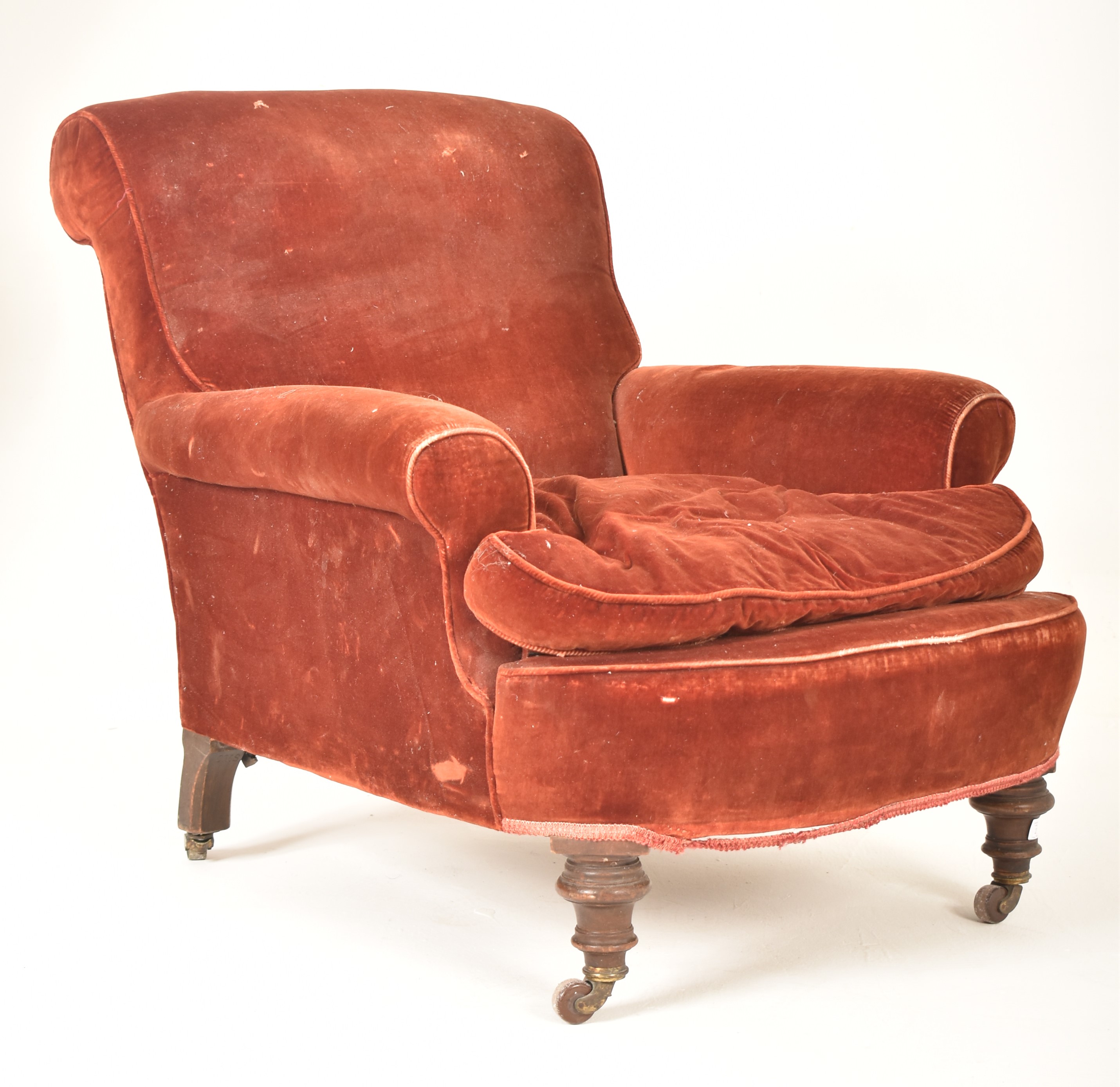VICTORIAN UPHOLSTERED ARMCHAIR MANNER OF HOWARD & SONS