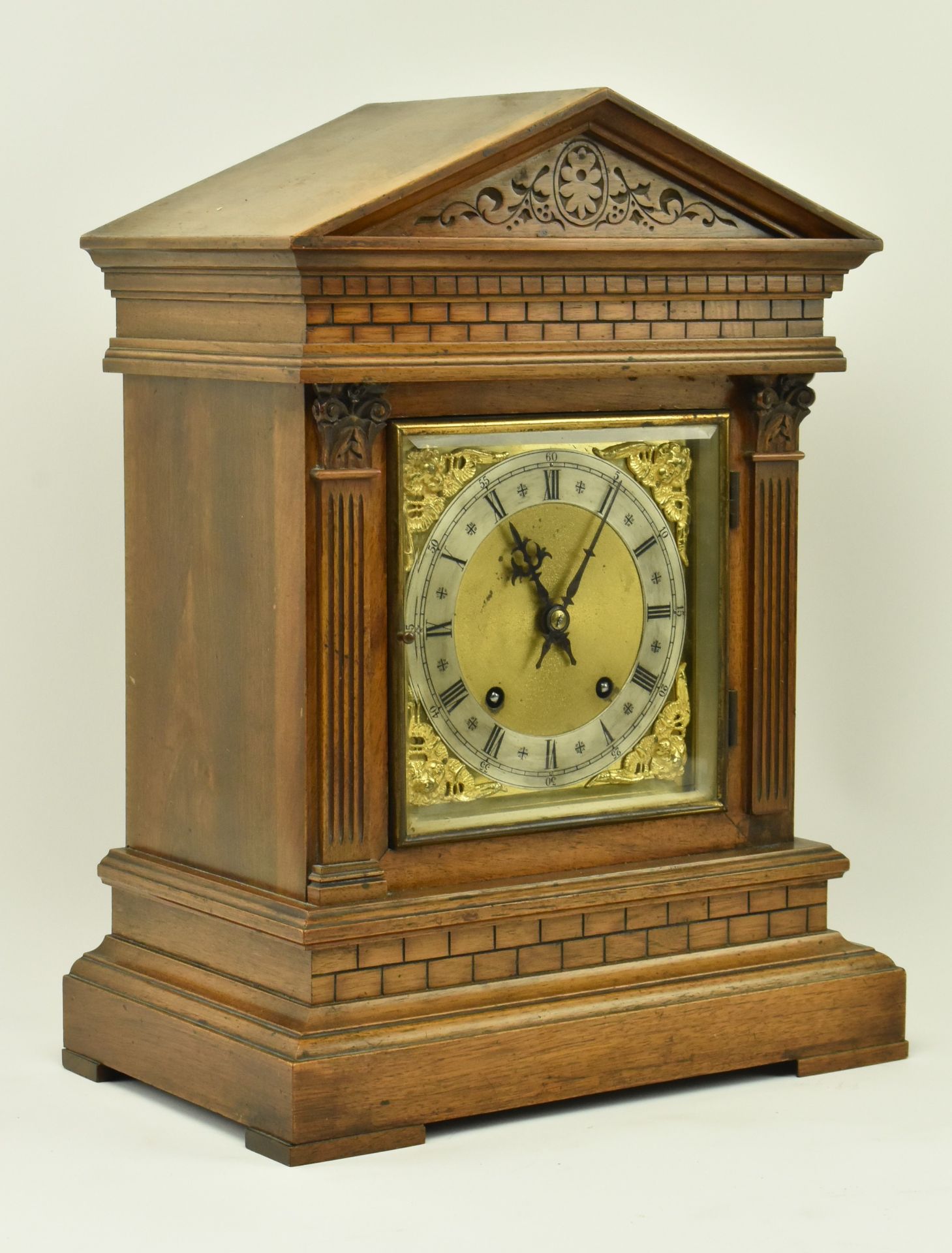 GERMAN EIGHT DAY OAK CASED CARVED MANTEL CLOCK