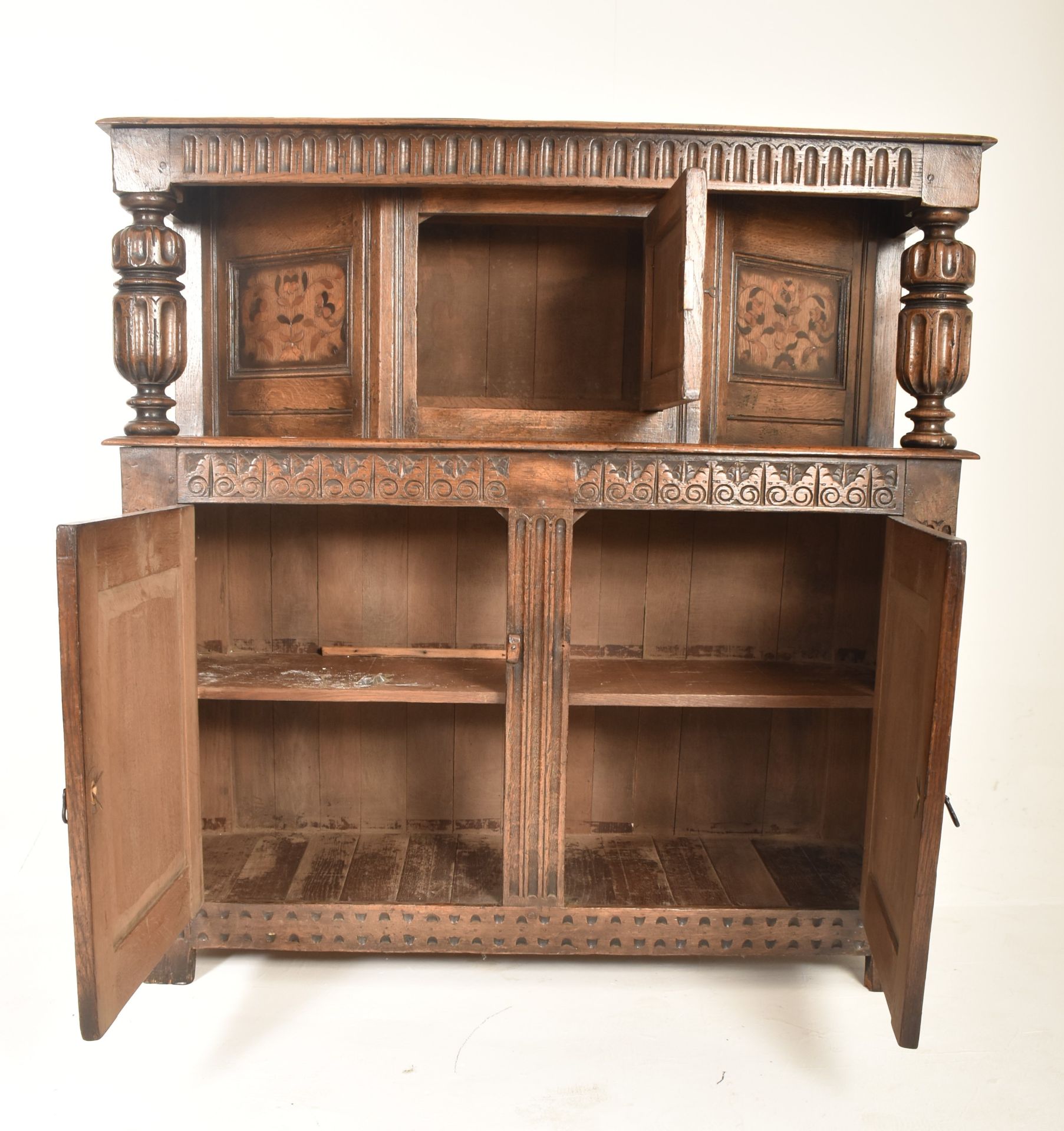 ELIZABETHAN STYLE 19TH CENTURY CARVED OAK COURT CUPBOARD - Image 2 of 7