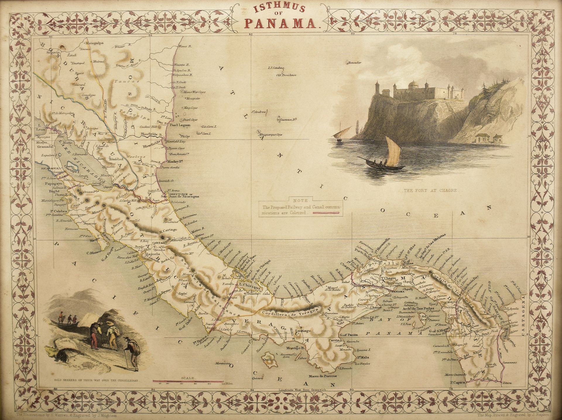 CIRCA 1850 MAP OF ISTHMUS OF PANAMA BY J. RAPKIN