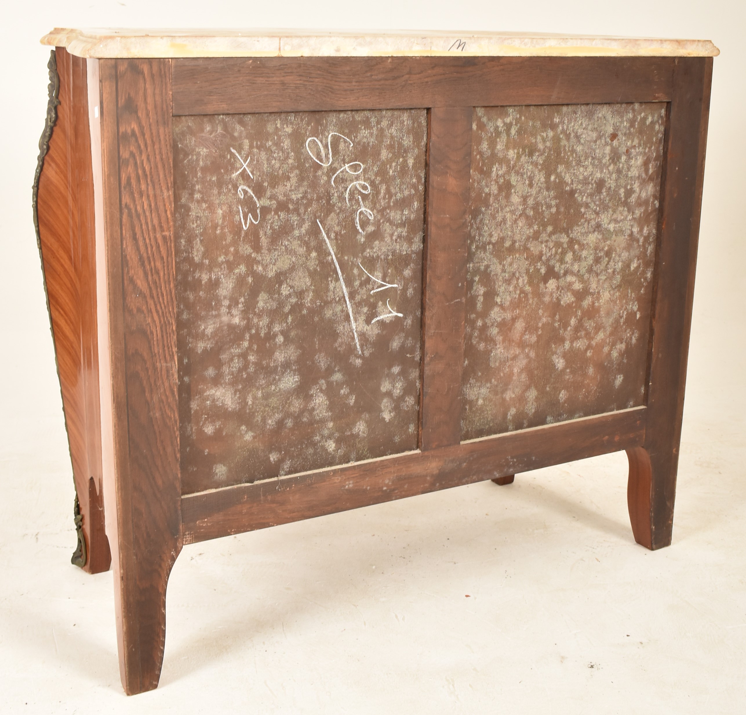 FRENCH OUIS XVI STYLE MARQUETRY & MARBLE TOP BOMBE CHEST - Image 7 of 8