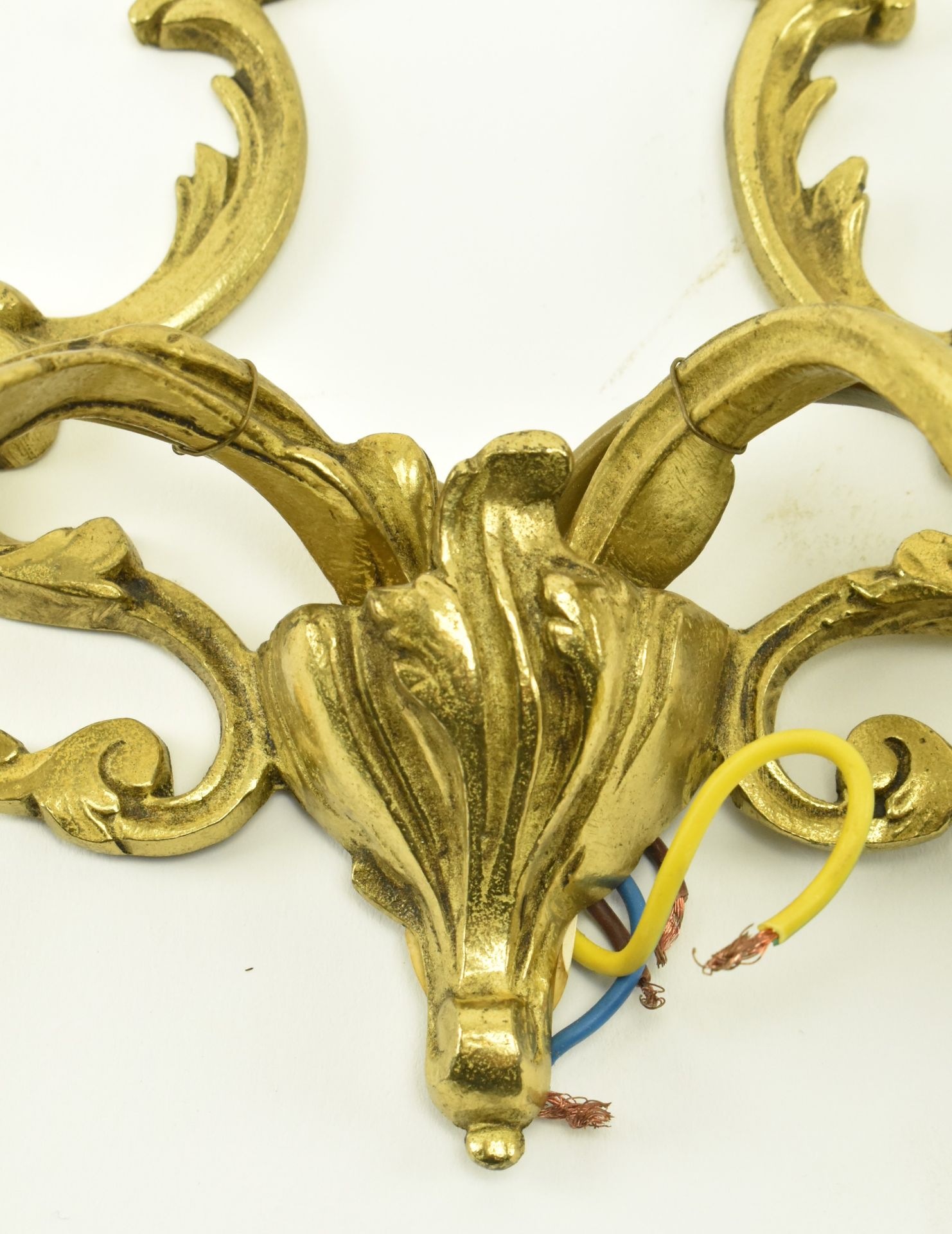 THREE FRENCH STYLE ROCOCO INSPIRED GILDED METAL WALL SCONCES - Image 4 of 5