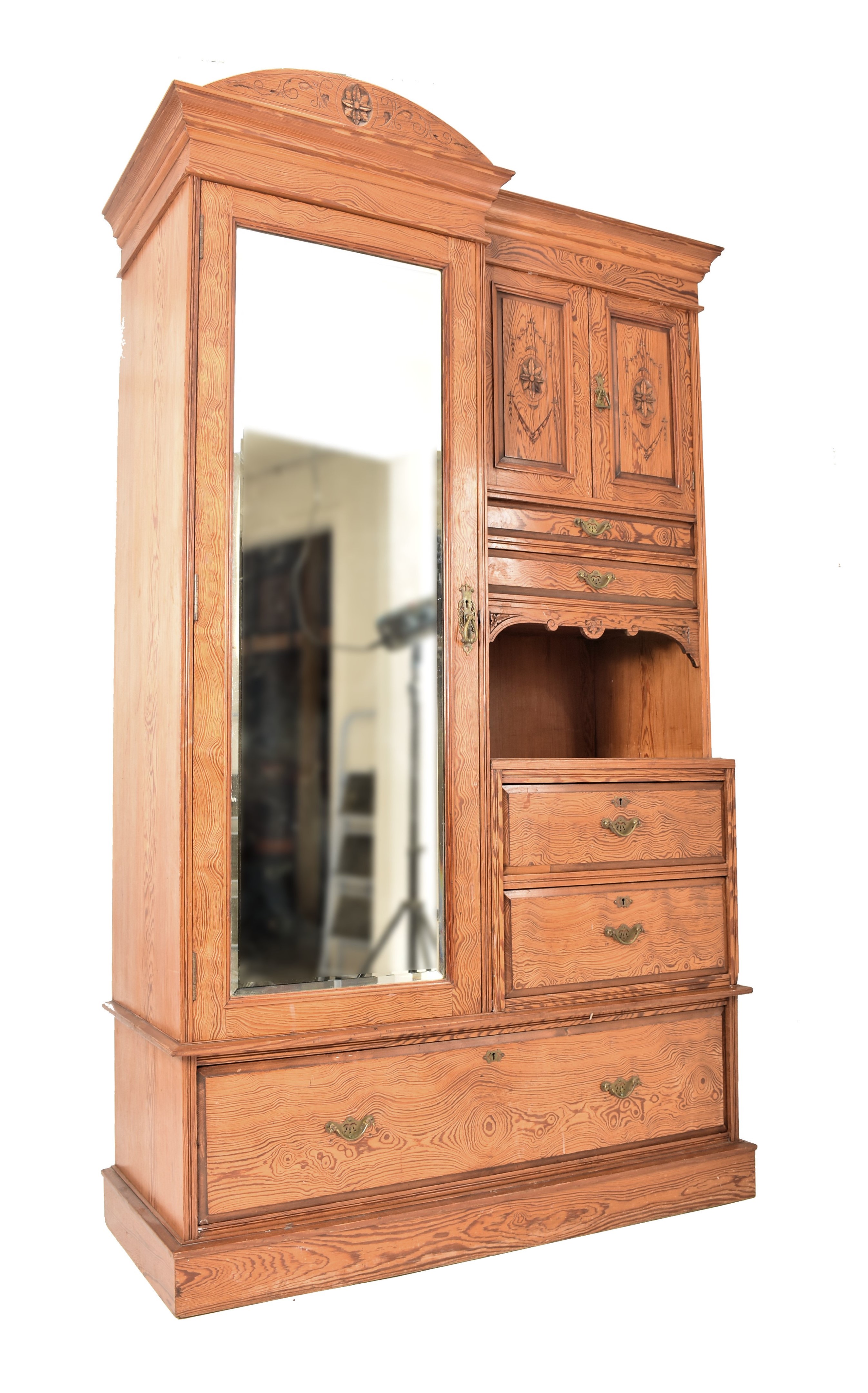 VICTORIAN ARTS & CRAFTS COMPACTUM PITCH PINE WARDROBE