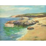 AFTER DONALD MCINTYRE (1923-2009) OIL ON BOARD COASTAL PAINTING