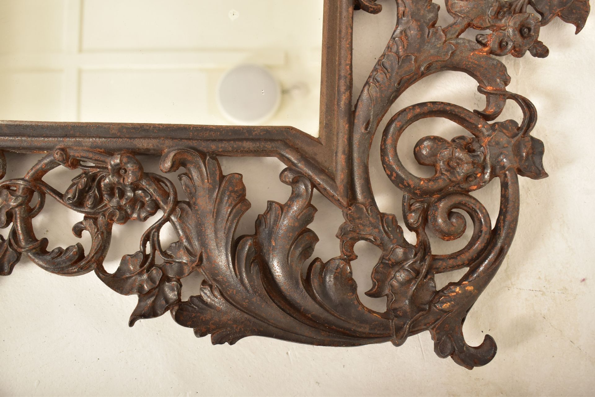 VICTORIAN ROCOCO STYLE CAST IRON WALL MIRROR - Image 2 of 4