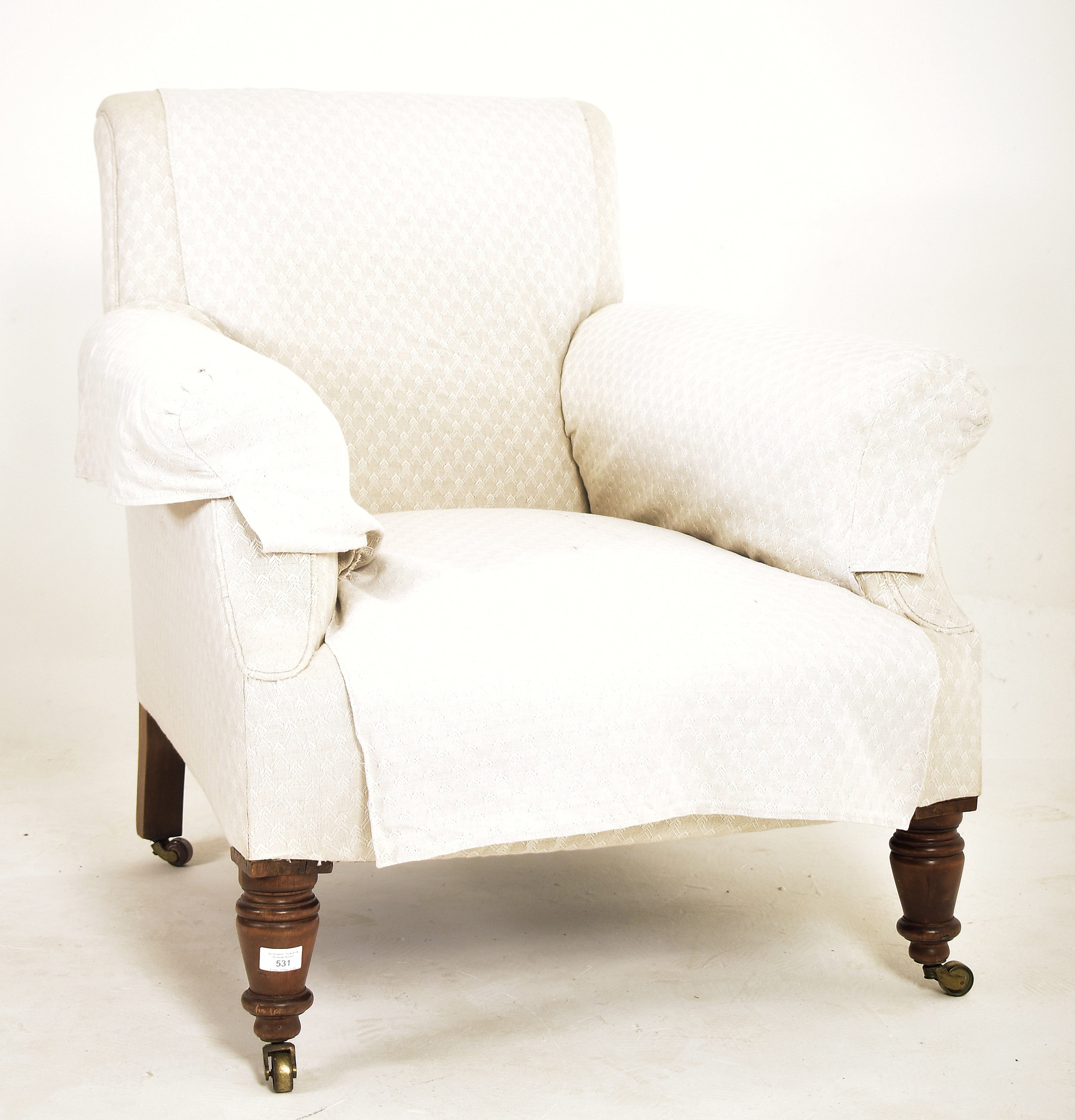 HOWARD & SONS STYLE VICTORIAN UPHOLSTERED ARMCHAIR - Image 2 of 7