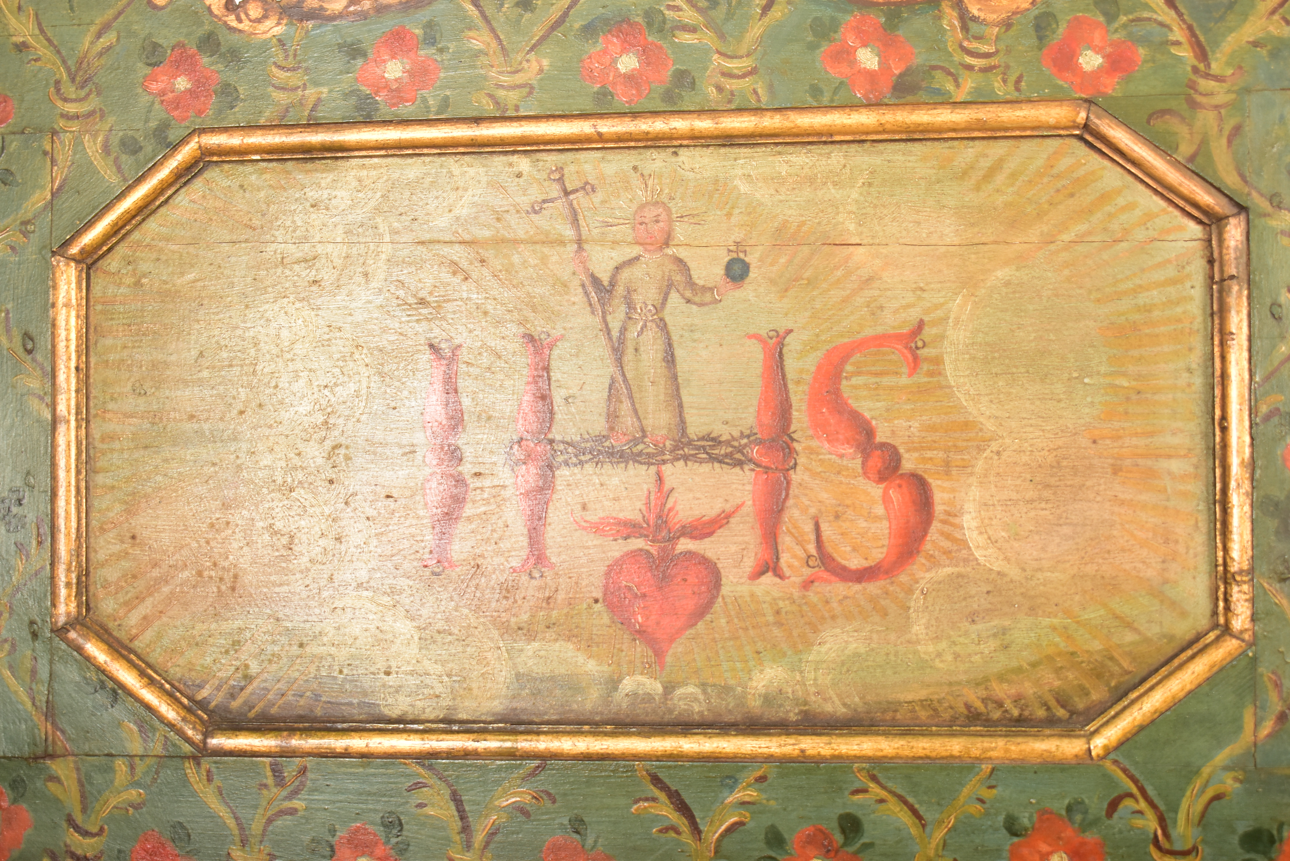 AUSTRIAN 19TH CENTURY HAND PAINTED WOOD RUSTIC FOLK SINGLE BED - Image 3 of 10