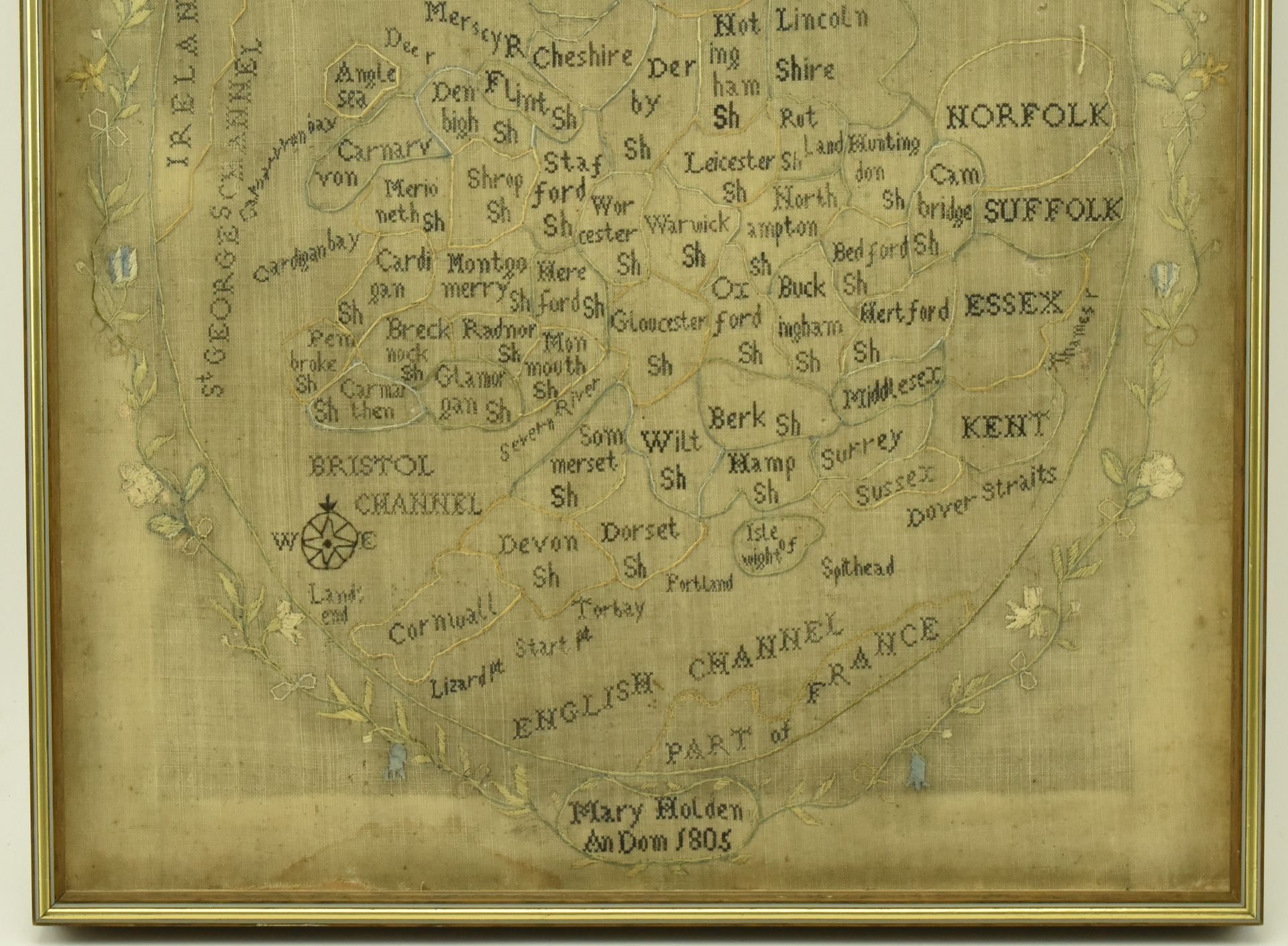 EARLY 19TH CENTURY 1805 GEORGE III NEEDLEPOINT MAP OF ENGLAND - Bild 4 aus 5