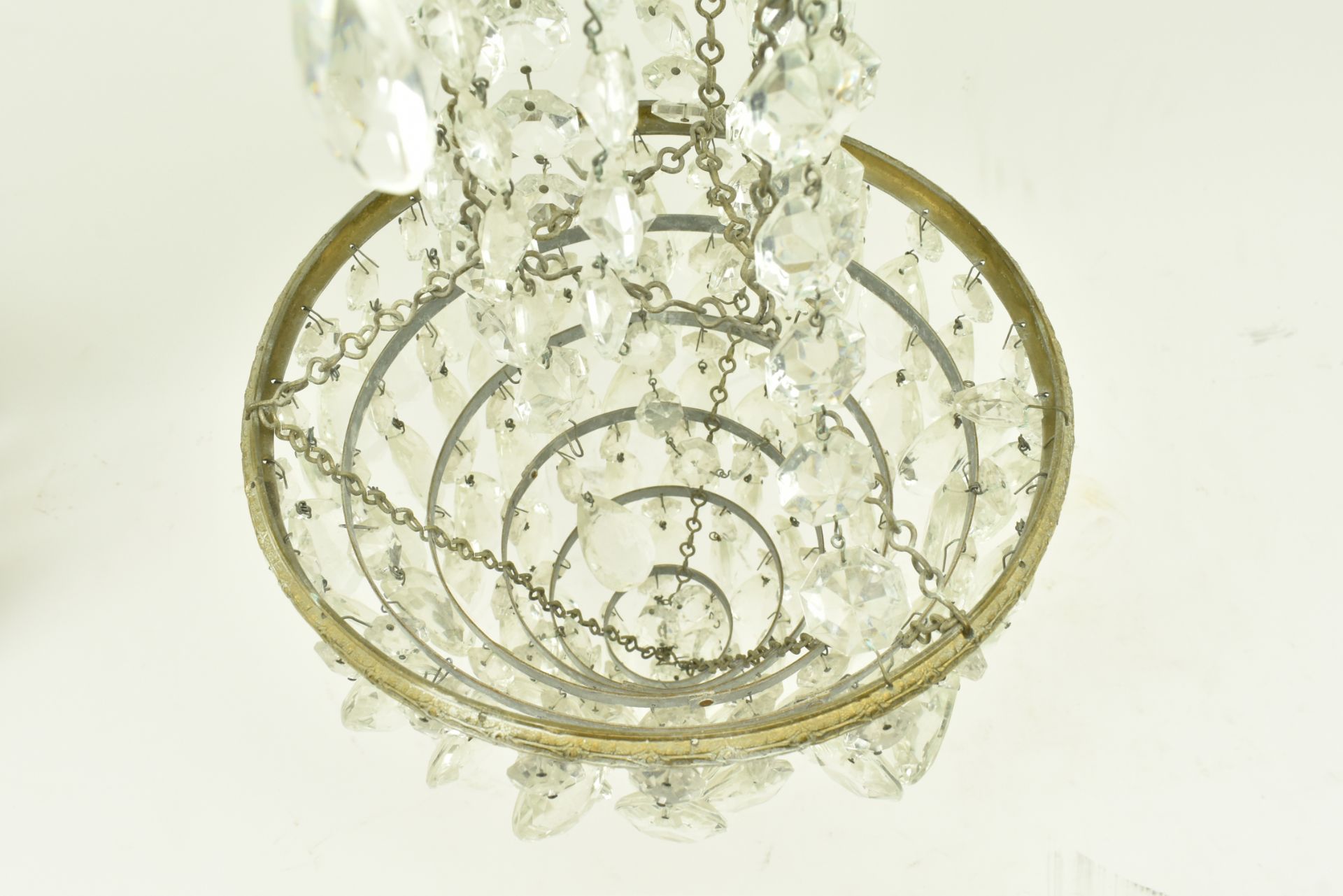 FRENCH EMPIRE BRASS & GLASS BASKET CHANDELIER - Image 5 of 5