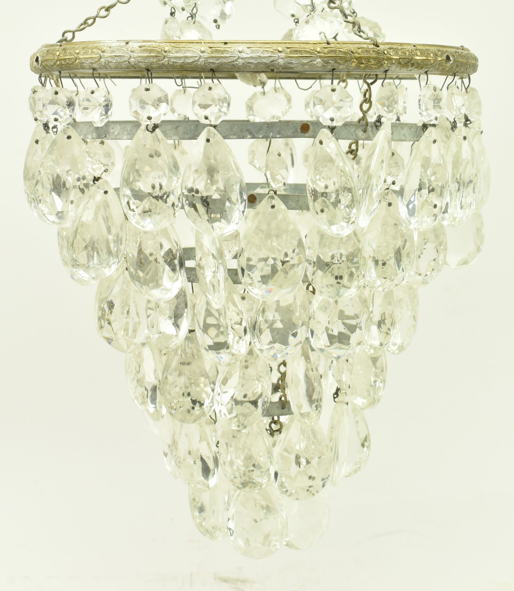 FRENCH EMPIRE BRASS & GLASS BASKET CHANDELIER - Image 4 of 5