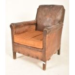 1920S BROWN LEATHER GENTLEMEN CLUB STUDDED ARMCHAIR