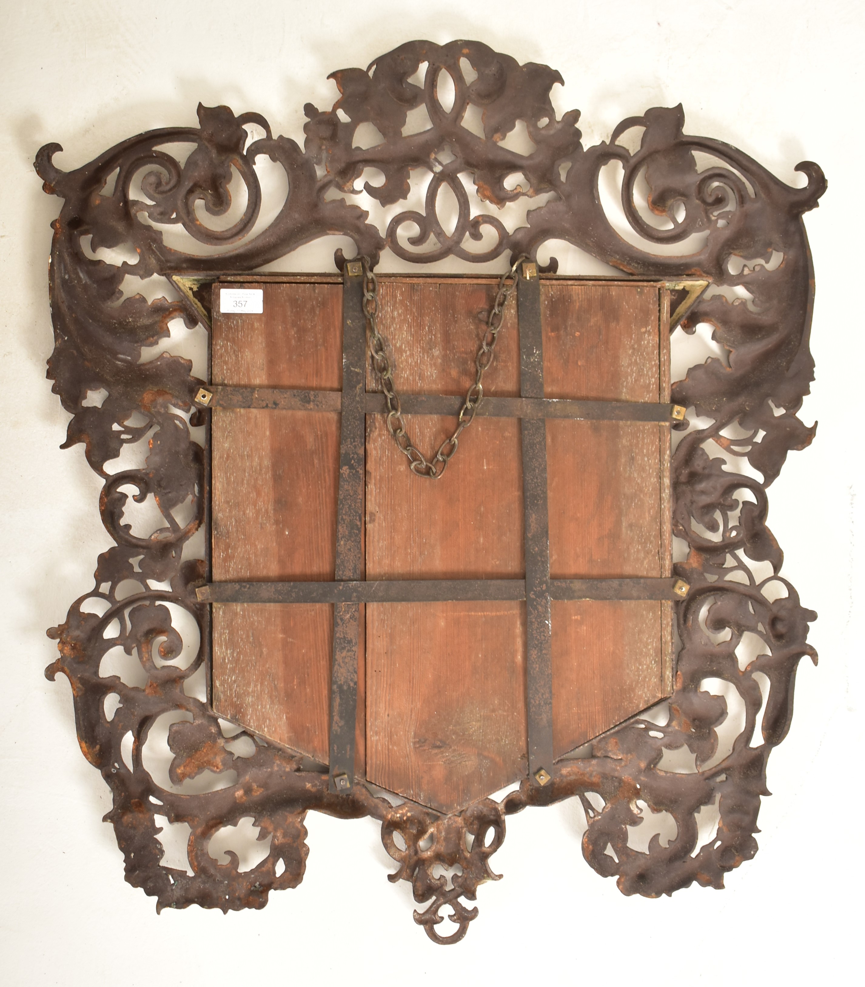 VICTORIAN ROCOCO STYLE CAST IRON WALL MIRROR - Image 4 of 4