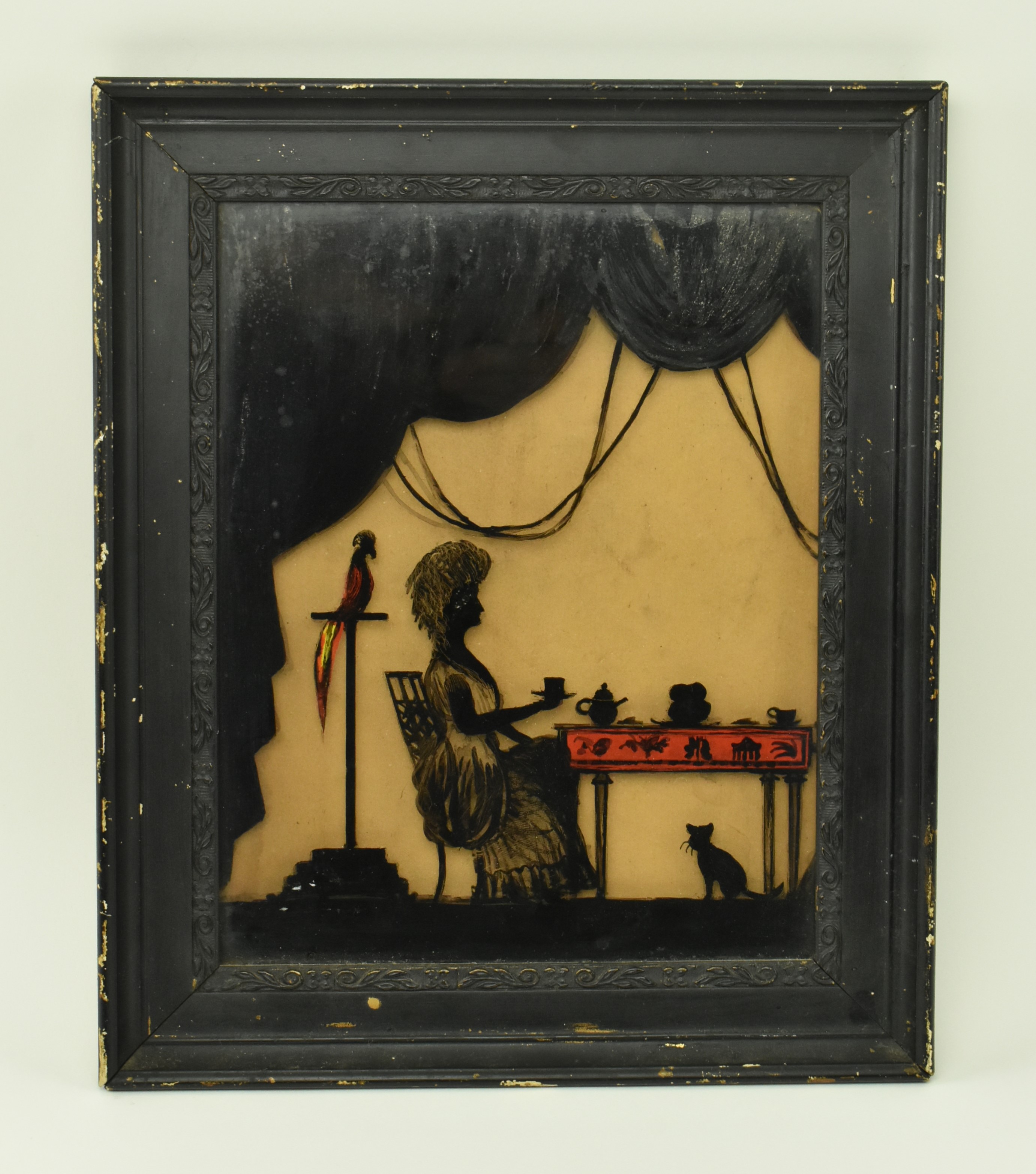 19TH CENTURY VICTORIAN REVERSE GLASS SILHOUETTE PAINTING - Image 2 of 4