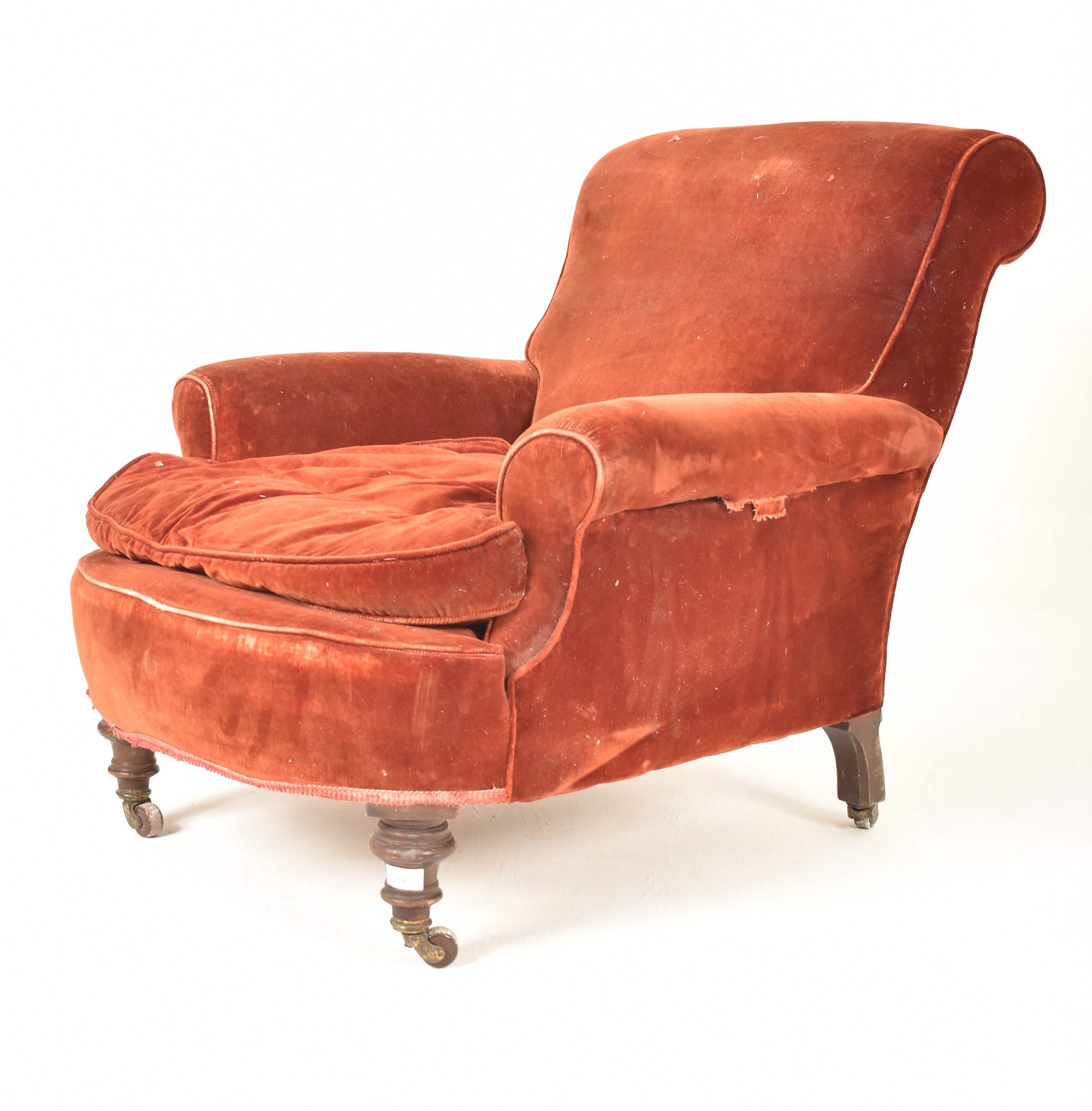 VICTORIAN UPHOLSTERED ARMCHAIR MANNER OF HOWARD & SONS - Image 4 of 6