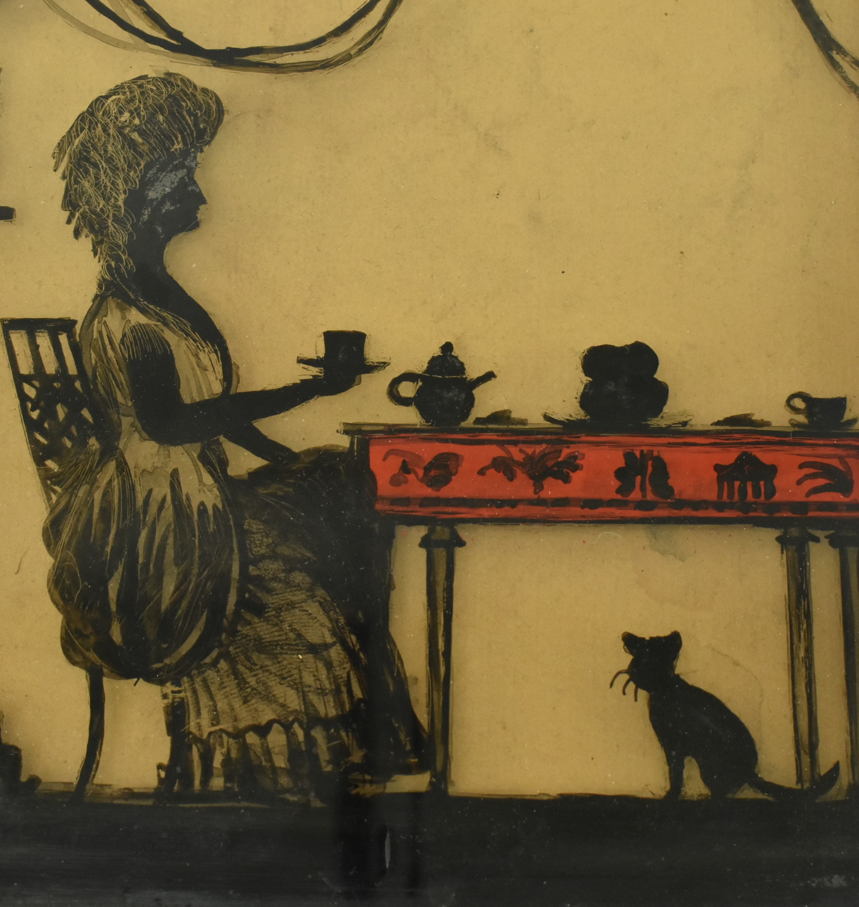 19TH CENTURY VICTORIAN REVERSE GLASS SILHOUETTE PAINTING - Image 3 of 4