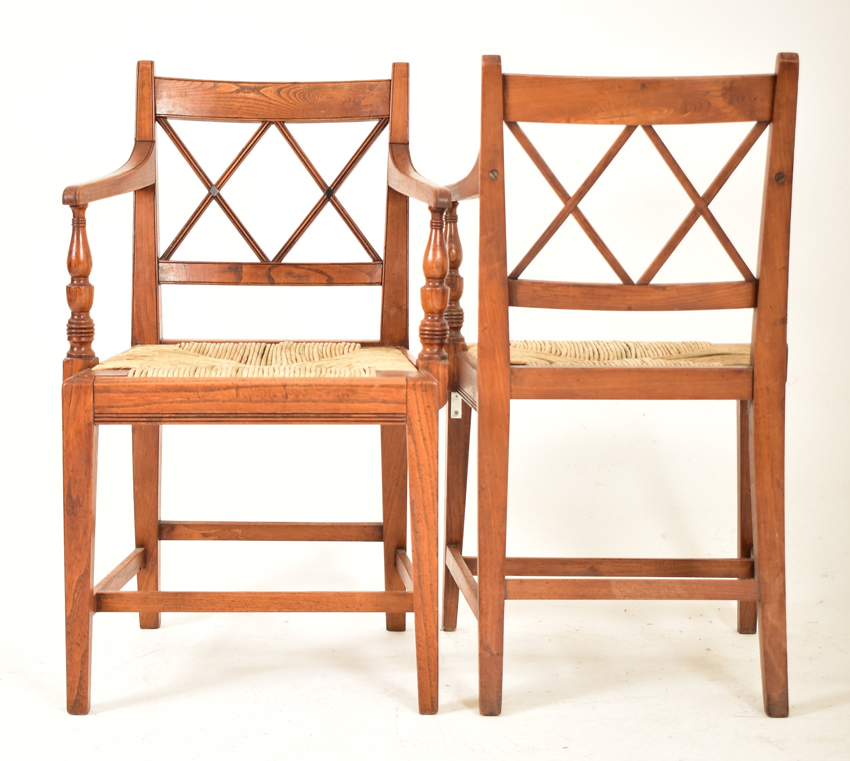 SET OF EIGHT REGENCY ELM & RUSH SEAT DINING CHAIRS - Image 5 of 9