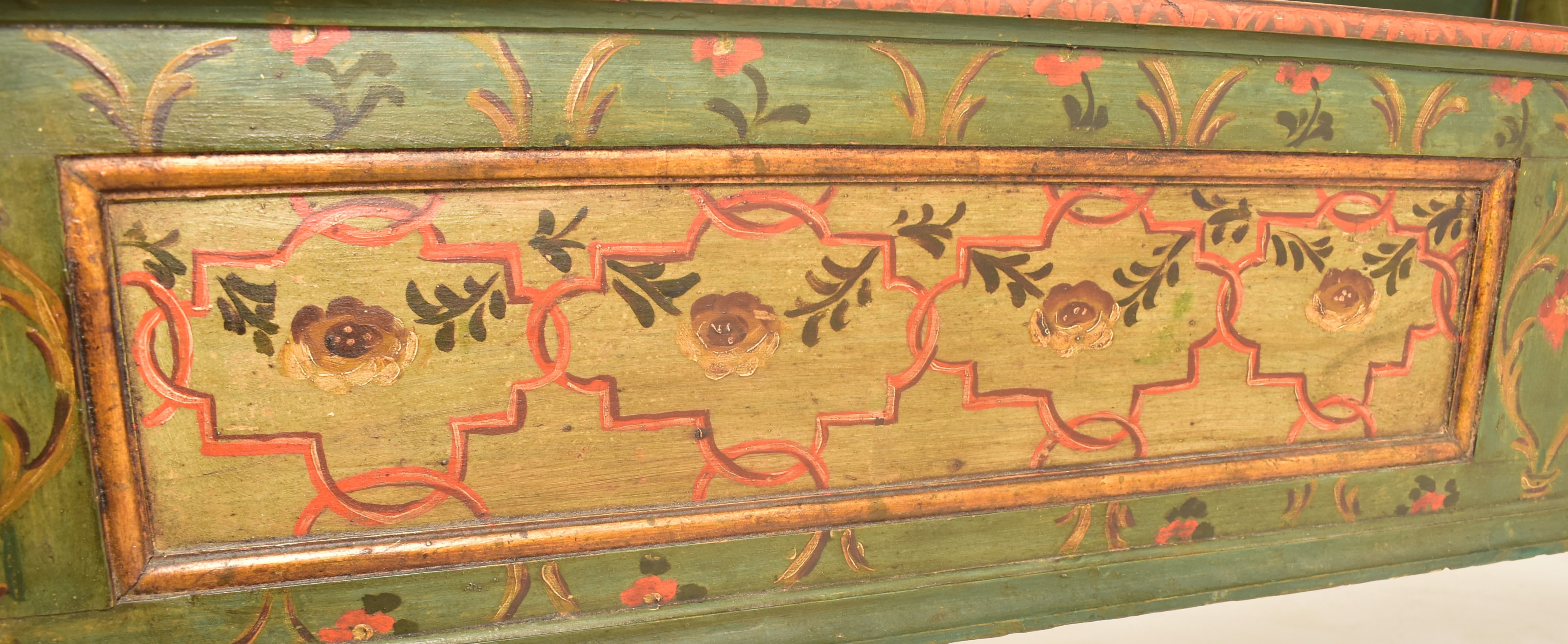 AUSTRIAN 19TH CENTURY HAND PAINTED WOOD RUSTIC FOLK SINGLE BED - Image 7 of 10
