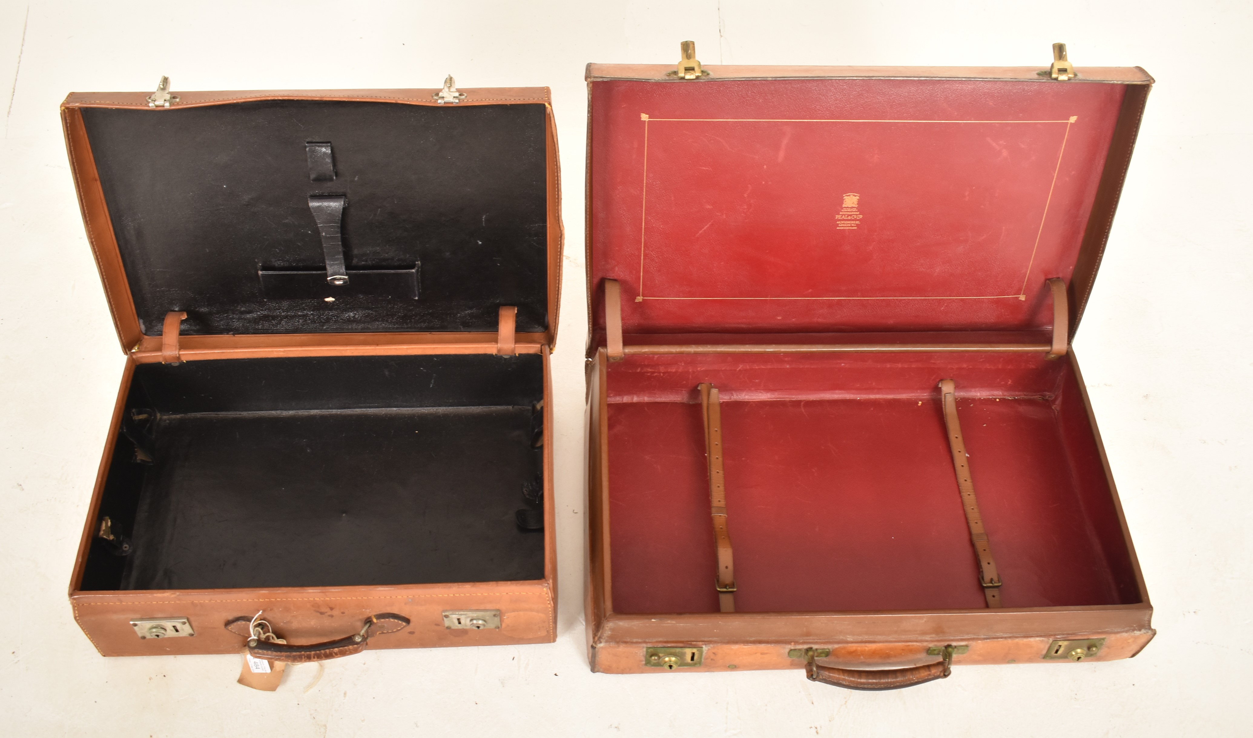 PAIR OF VINTAGE 20TH CENTURY TAN BROWN LEATHER SUITCASES - Image 3 of 5