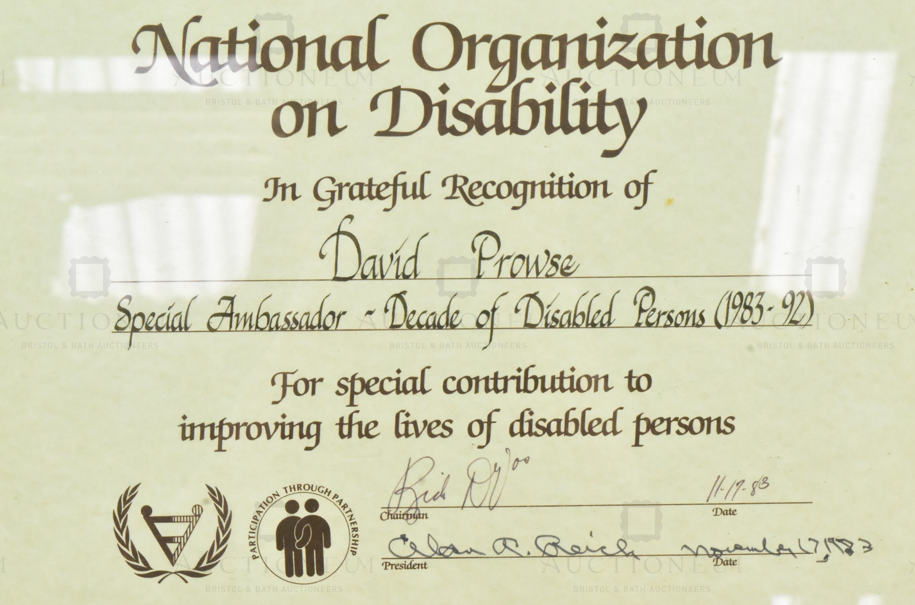 ESTATE OF DAVE PROWSE - NATIONAL ORGANIZATION ON DISABILITY AWARD - Image 2 of 3