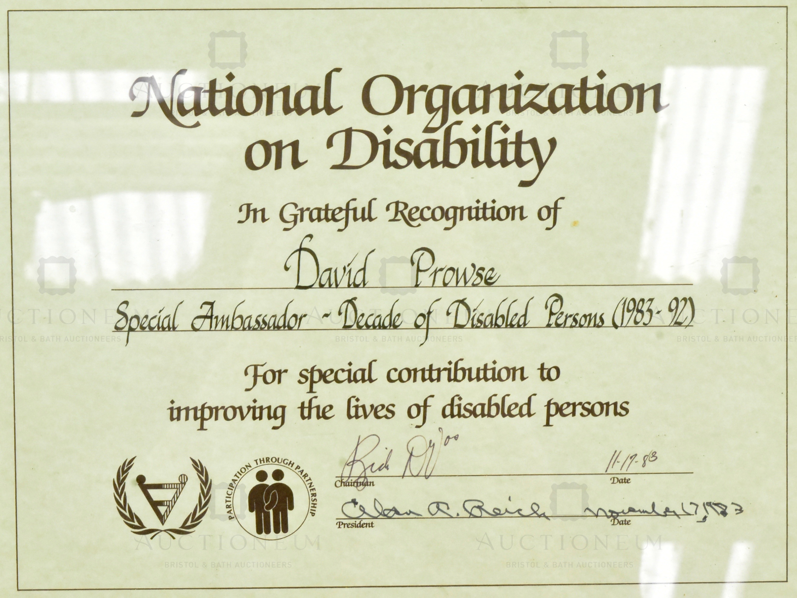 ESTATE OF DAVE PROWSE - NATIONAL ORGANIZATION ON DISABILITY AWARD - Image 3 of 3