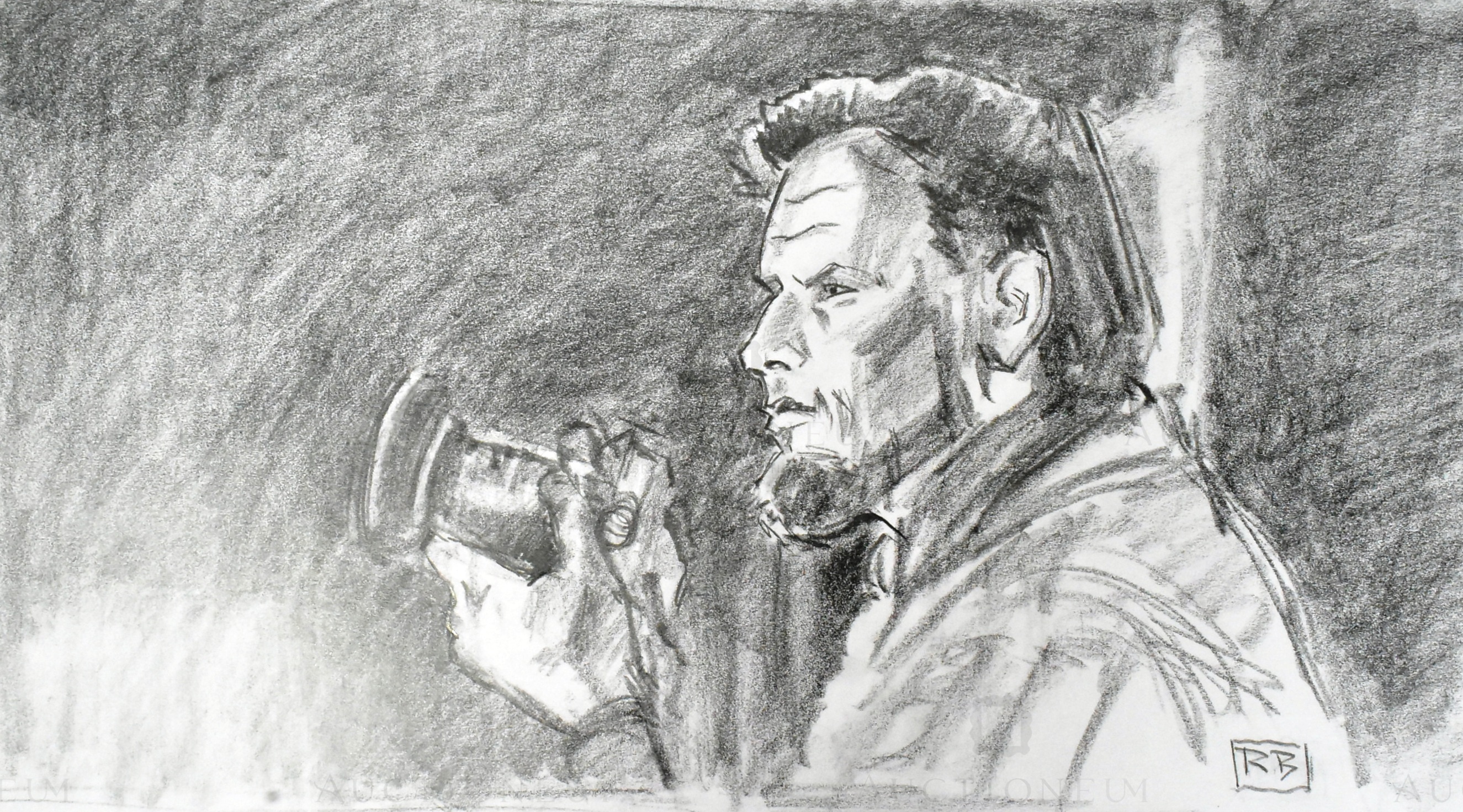 STAR WARS - GARY KURTZ - ORIGINAL HAND DRAWN STUDY BY RICHARD BAZLEY - Image 2 of 4