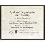 ESTATE OF DAVE PROWSE - NATIONAL ORGANIZATION ON DISABILITY AWARD