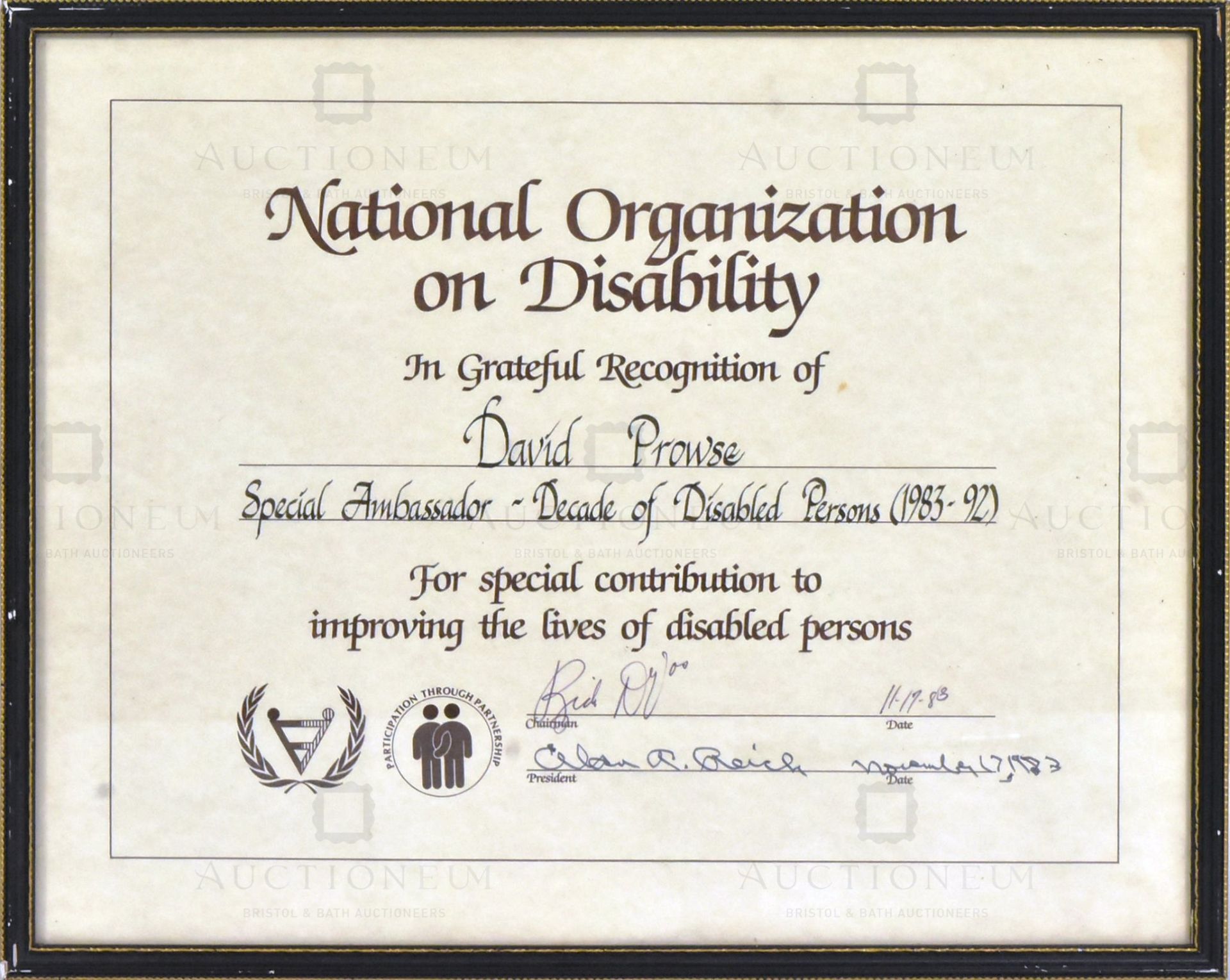 ESTATE OF DAVE PROWSE - NATIONAL ORGANIZATION ON DISABILITY AWARD