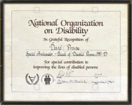 ESTATE OF DAVE PROWSE - NATIONAL ORGANIZATION ON DISABILITY AWARD