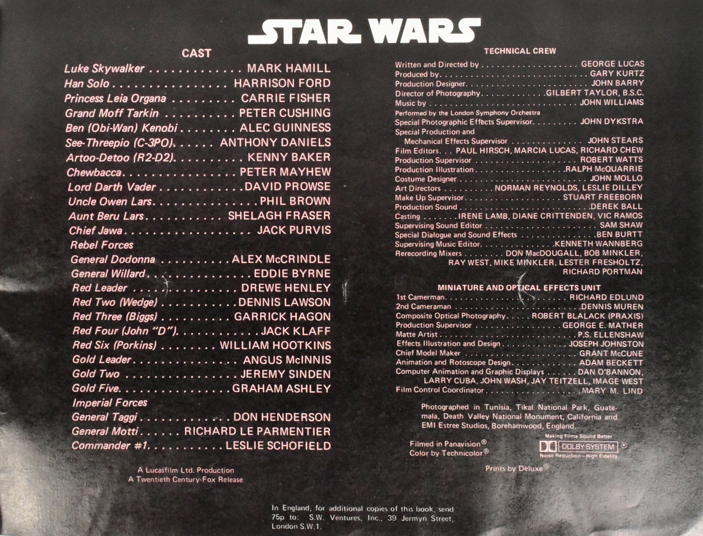 STAR WARS - ORIGINAL VINTAGE CINEMA PRESS BROCHURE - Image 5 of 5